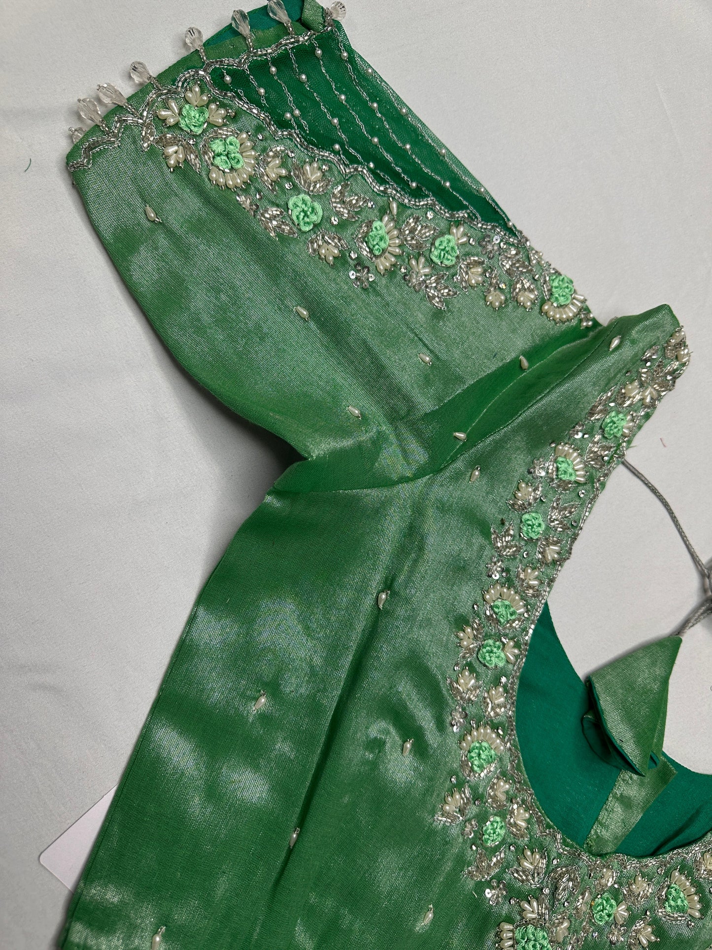 Tissue Silk Green Maggam Pearl Net Blouse