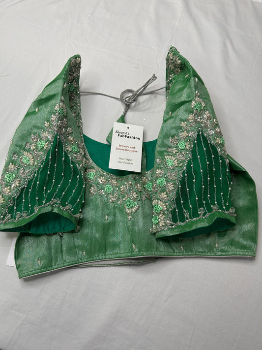 Tissue Silk Green Maggam Pearl Net Blouse