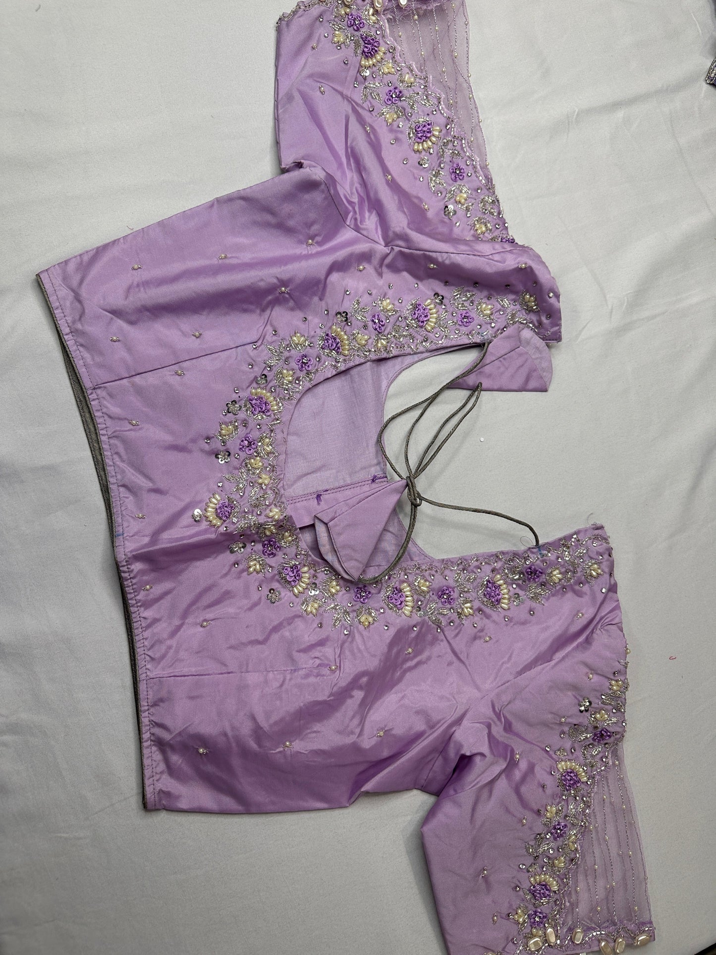 Tissue Silk Lavender Maggam Pearl Net Blouse