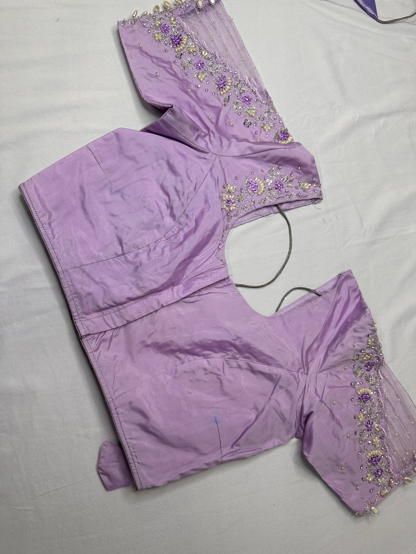 Tissue Silk Lavender Maggam Pearl Net Blouse