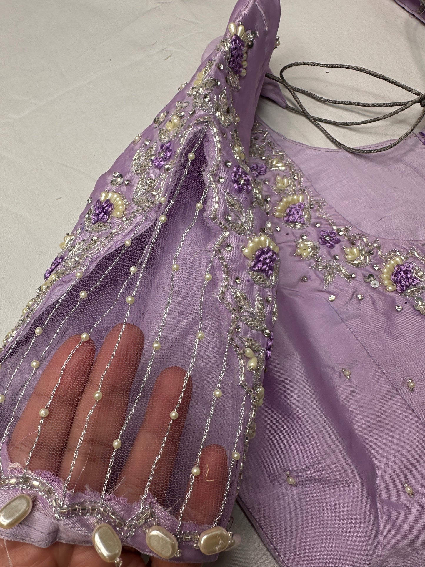 Tissue Silk Lavender Maggam Pearl Net Blouse