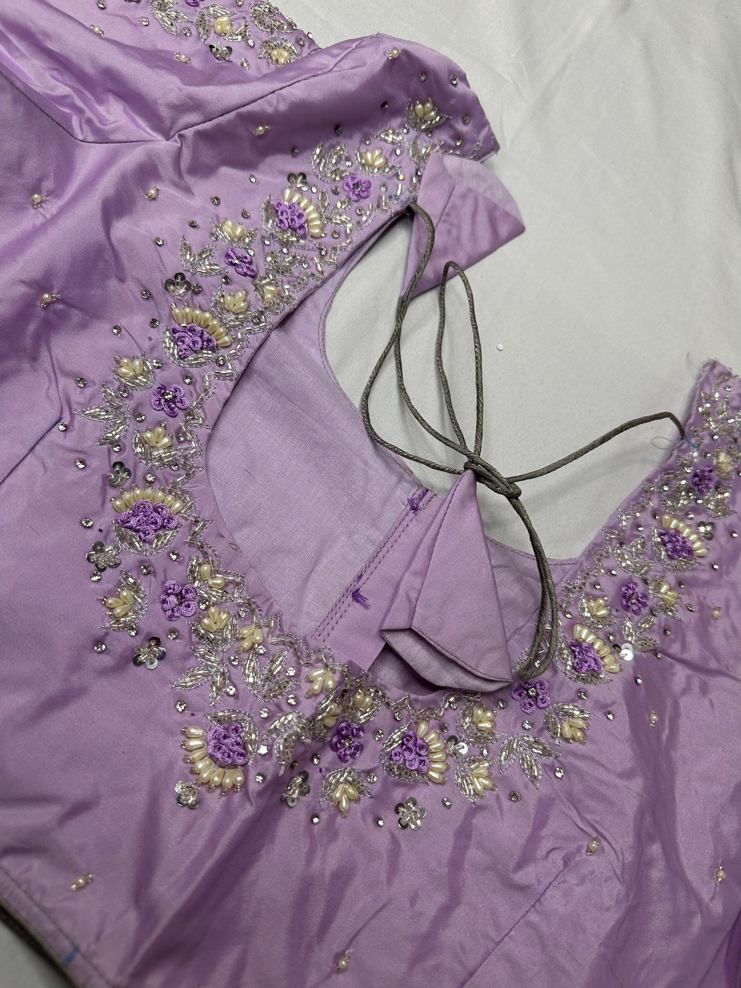 Tissue Silk Lavender Maggam Pearl Net Blouse
