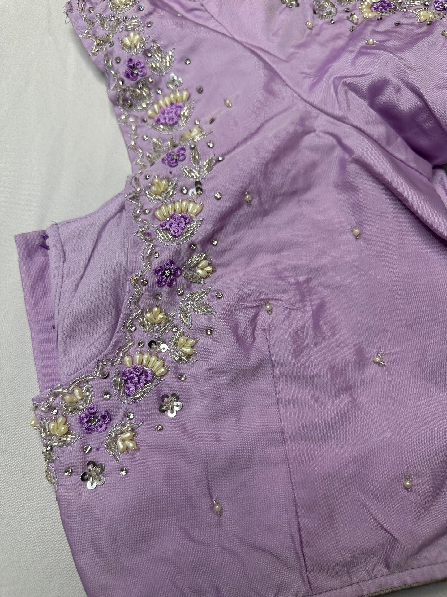 Tissue Silk Lavender Maggam Pearl Net Blouse