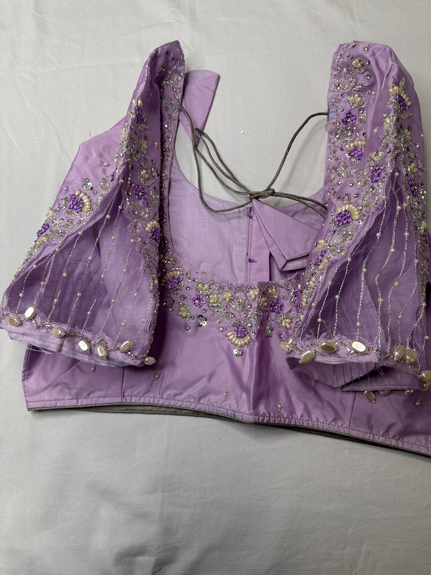 Tissue Silk Lavender Maggam Pearl Net Blouse