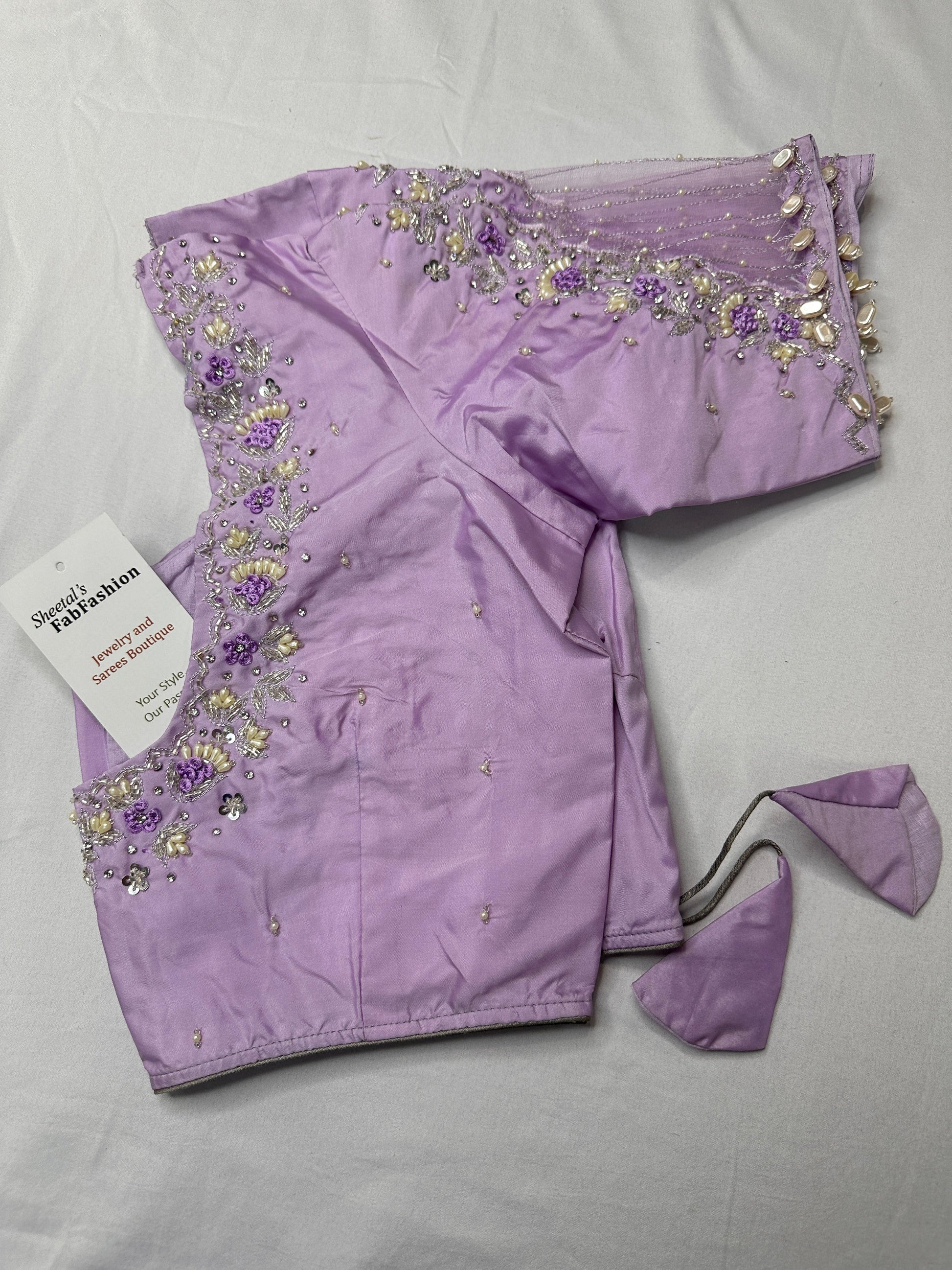Tissue Silk Lavender Maggam Pearl Net Blouse