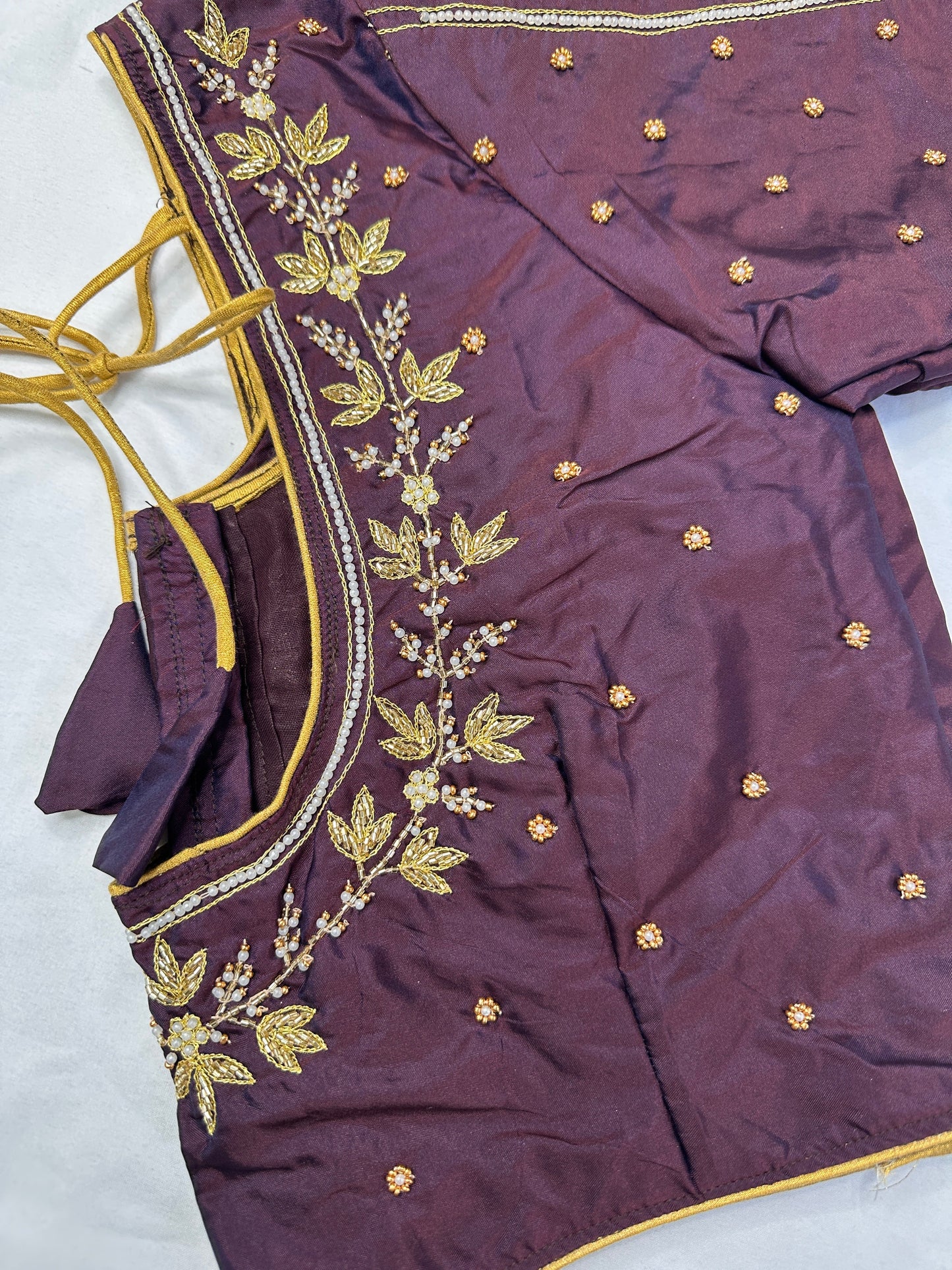 Plum Brown Pearl Kardana Maggam Aari Work Blouse
