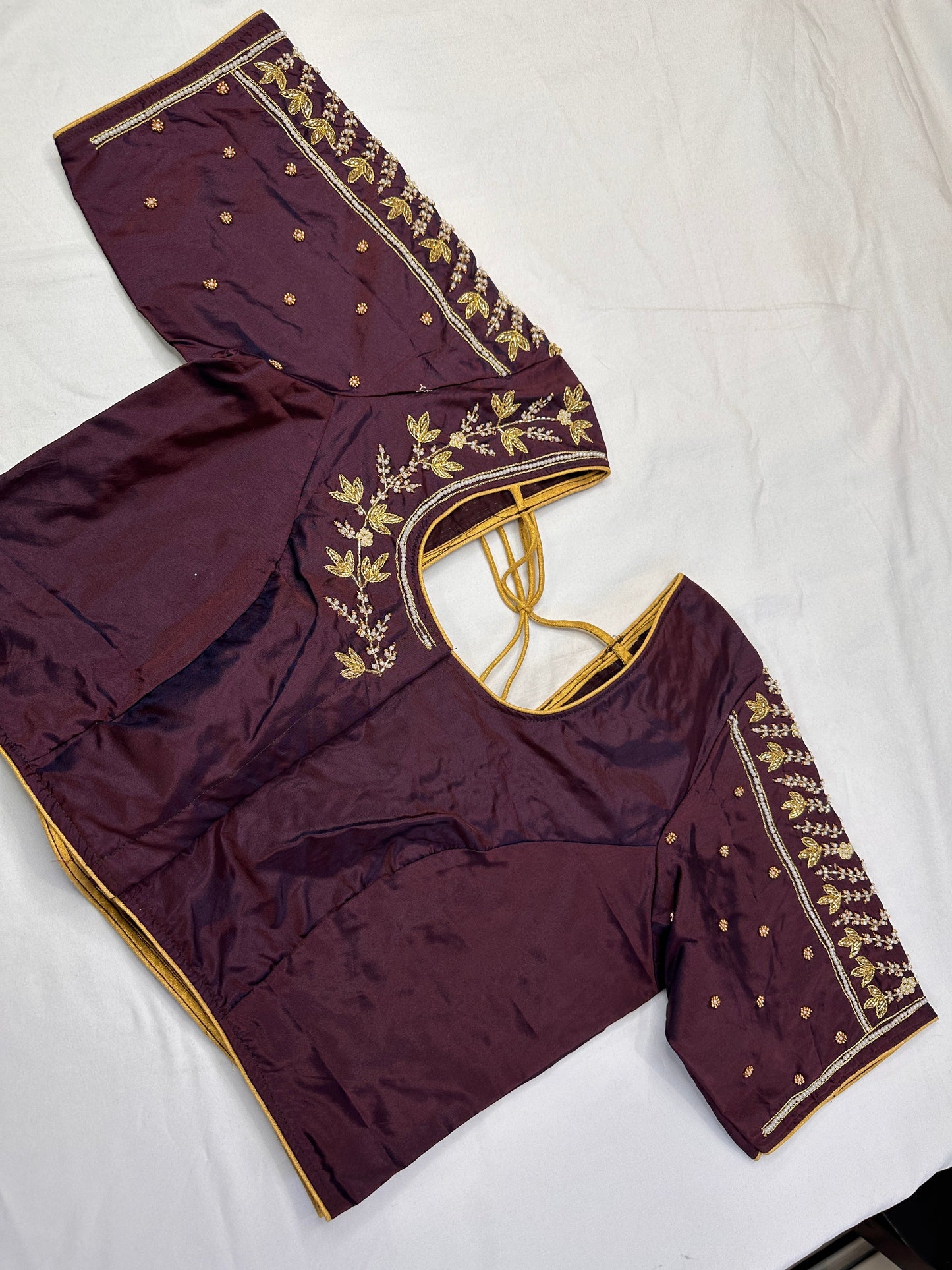 Plum Brown Pearl Kardana Maggam Aari Work Blouse