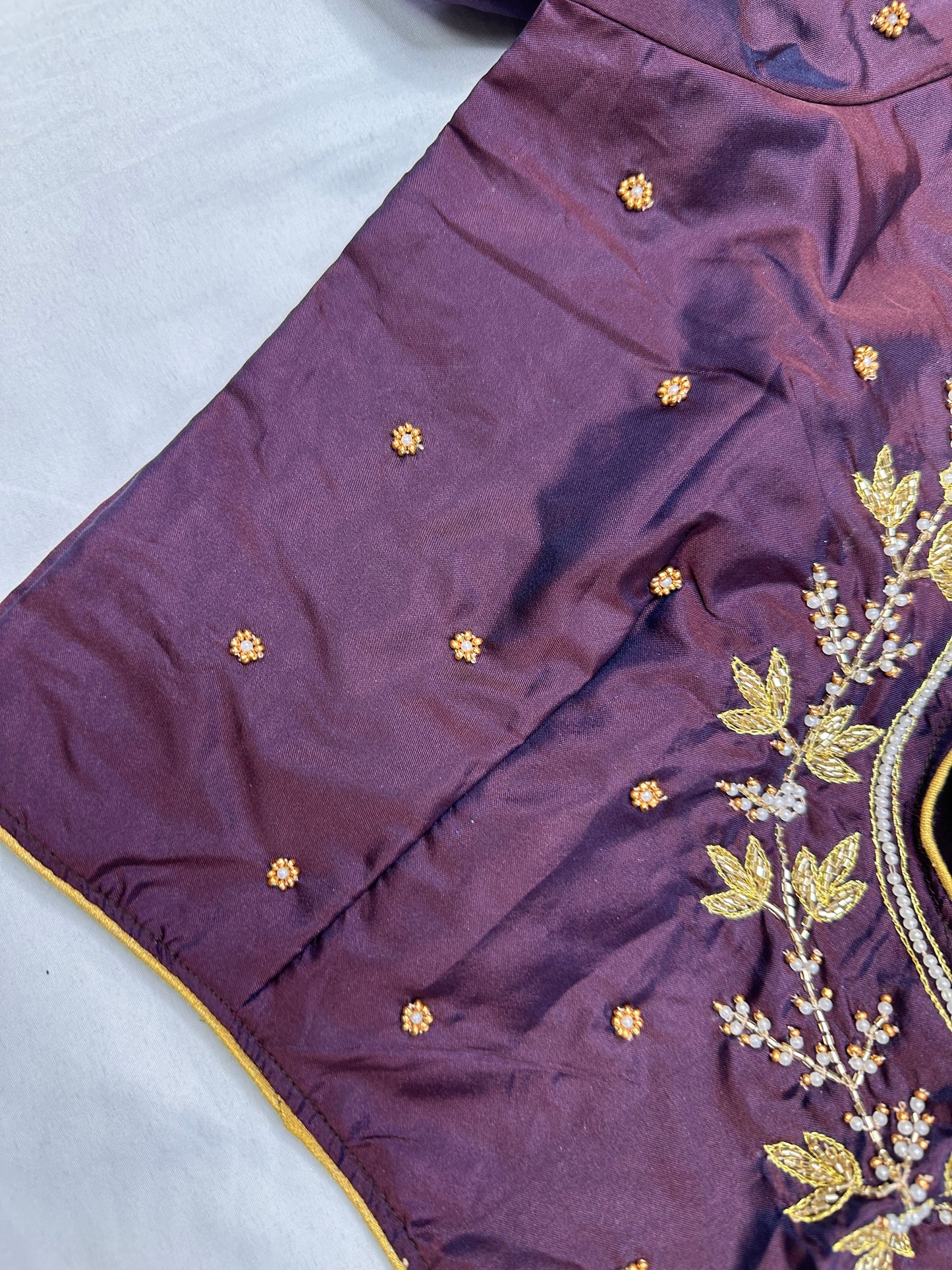 Plum Brown Pearl Kardana Maggam Aari Work Blouse