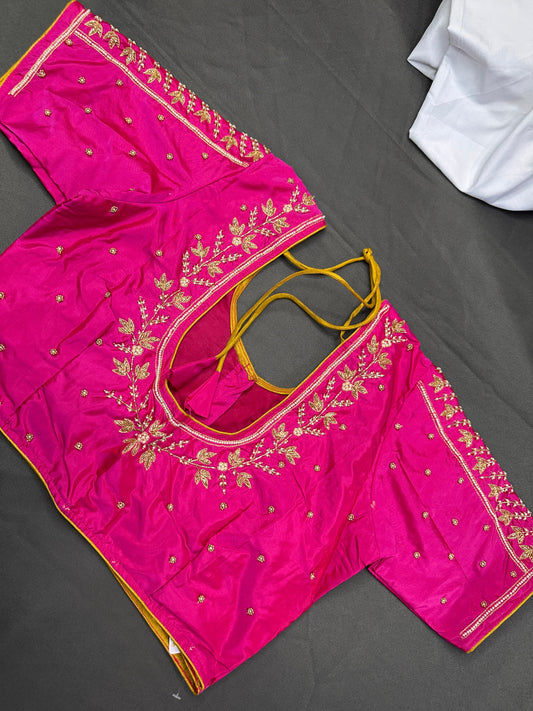 Pink Pearl Kardana Maggam Aari Work Blouse