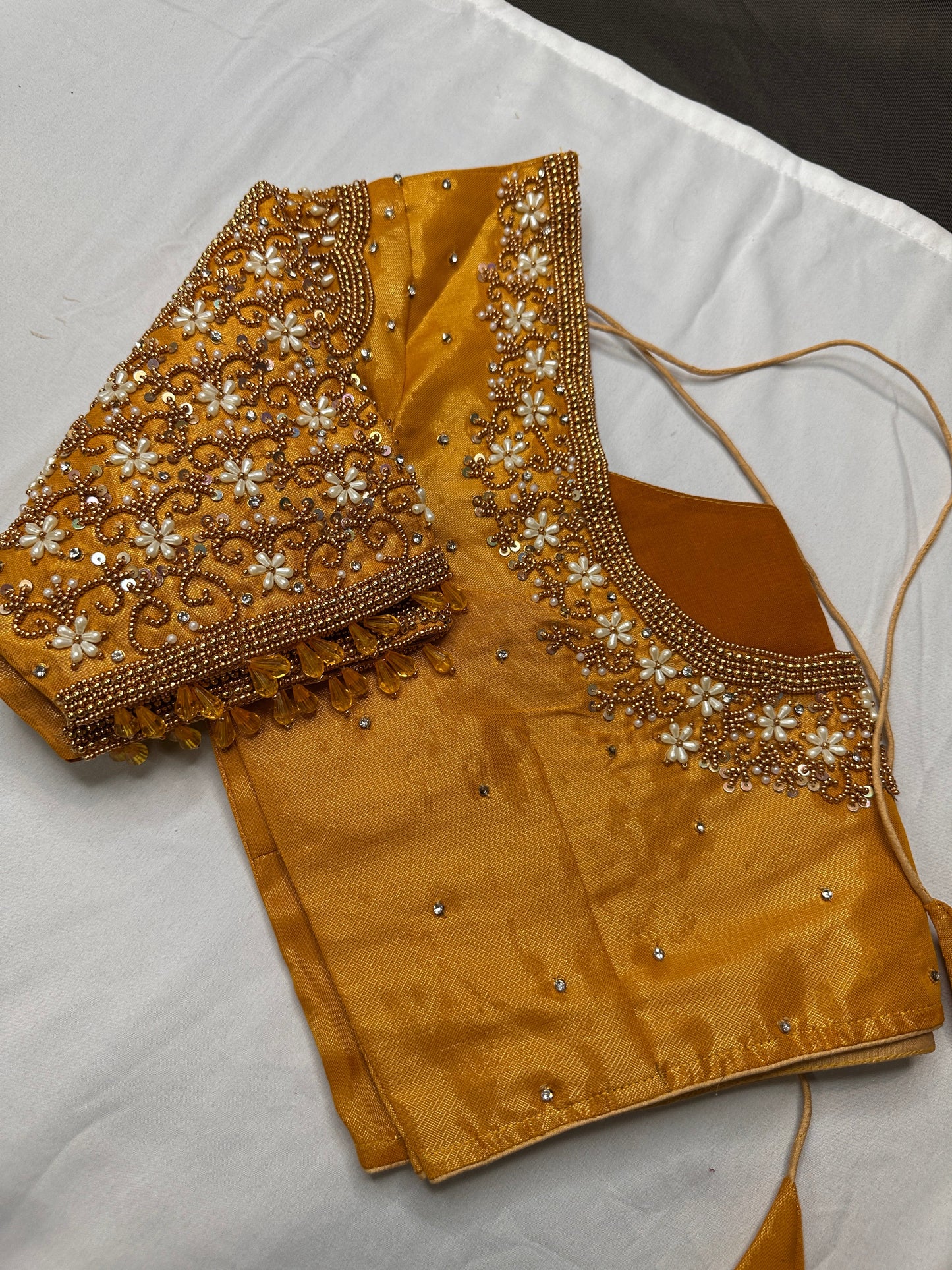 Tissue Silk Gold Maggam Pearl Work Blouse