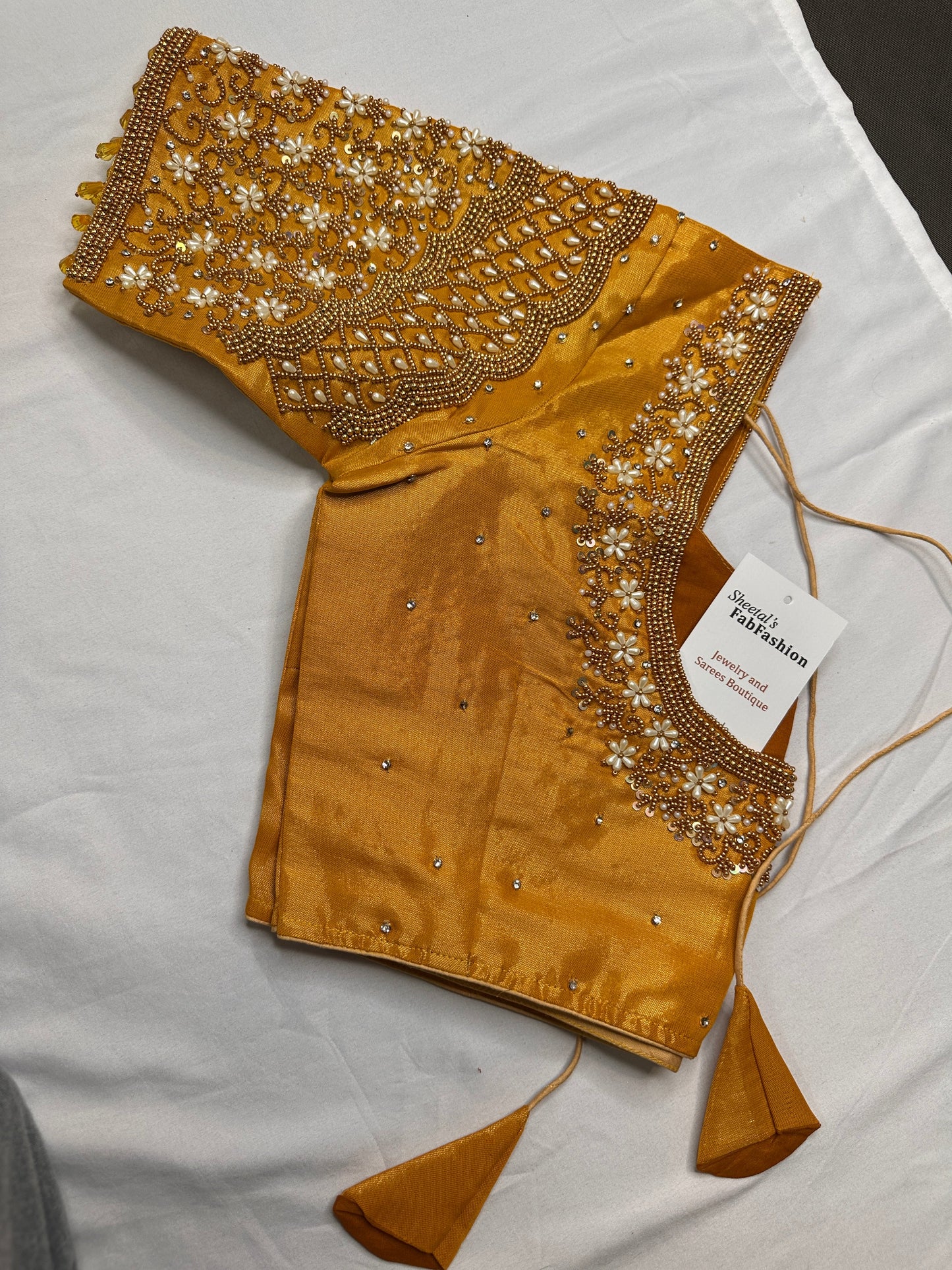 Tissue Silk Gold Maggam Pearl Work Blouse