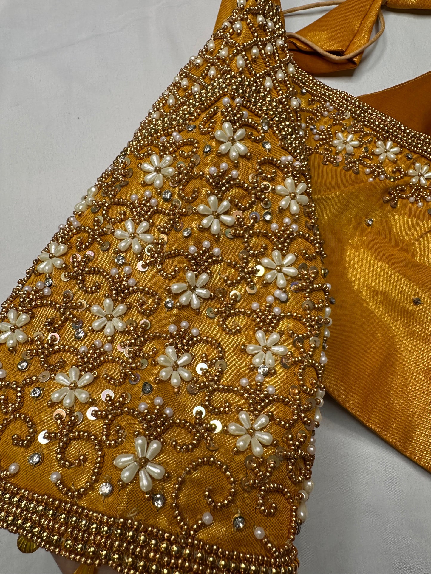 Tissue Silk Gold Maggam Pearl Work Blouse