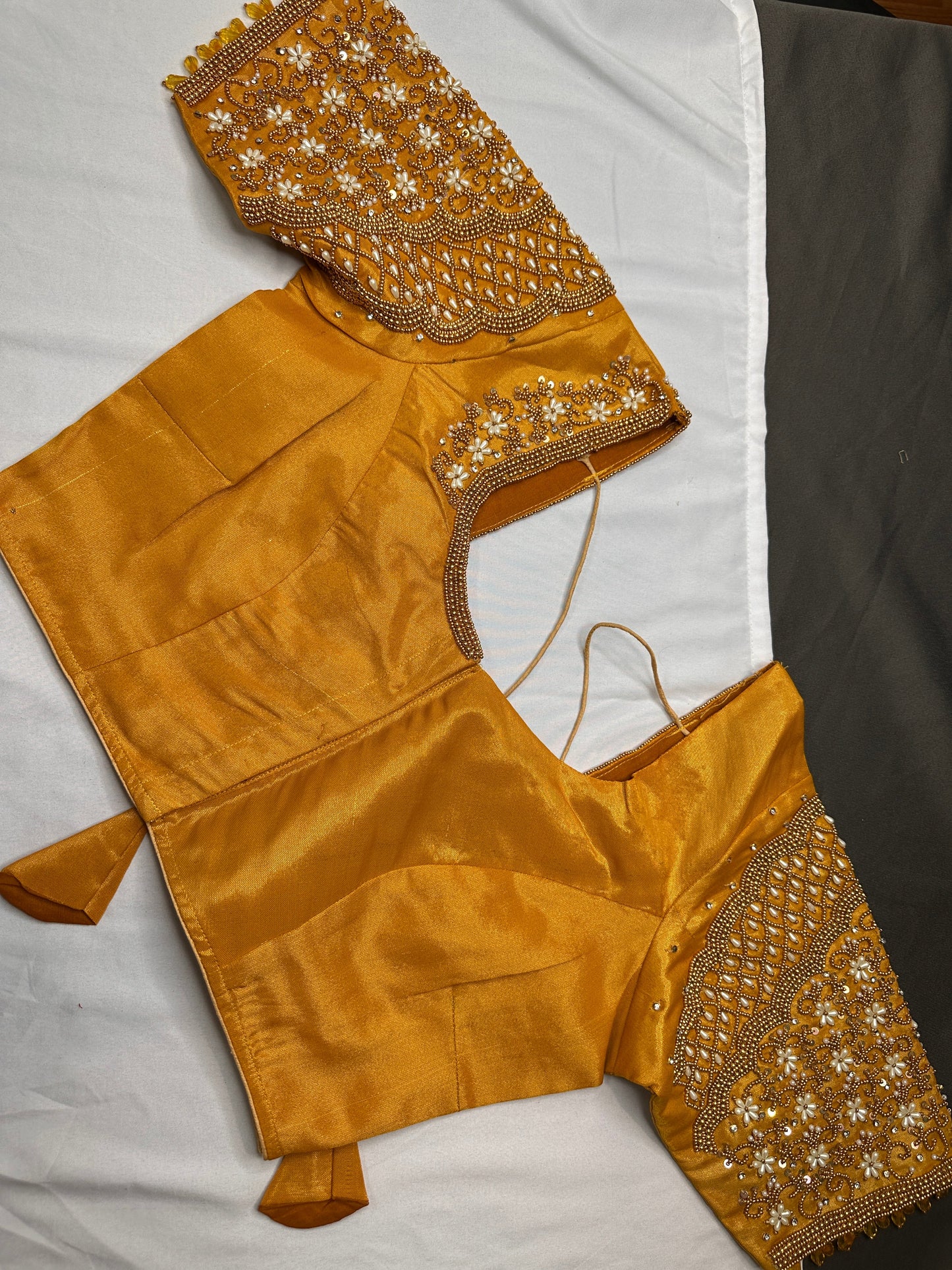 Tissue Silk Gold Maggam Pearl Work Blouse
