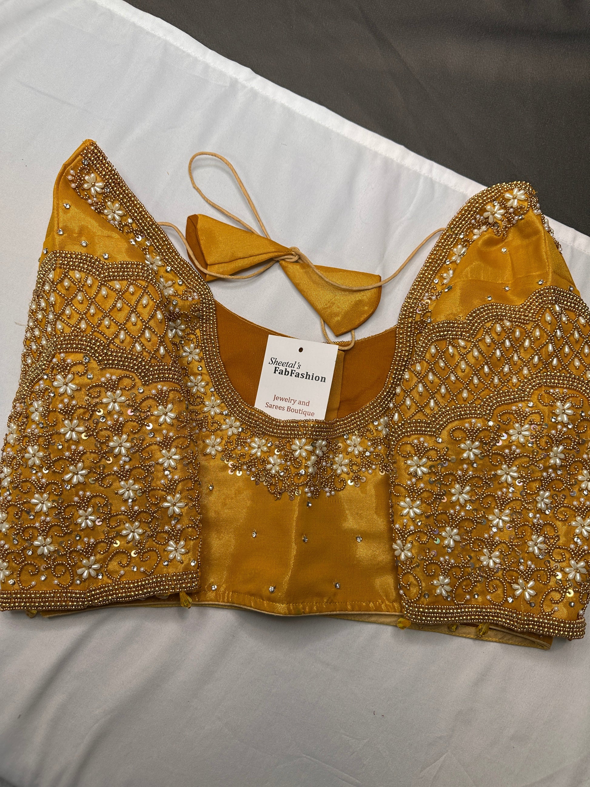 Tissue Silk Gold Maggam Pearl Work Blouse