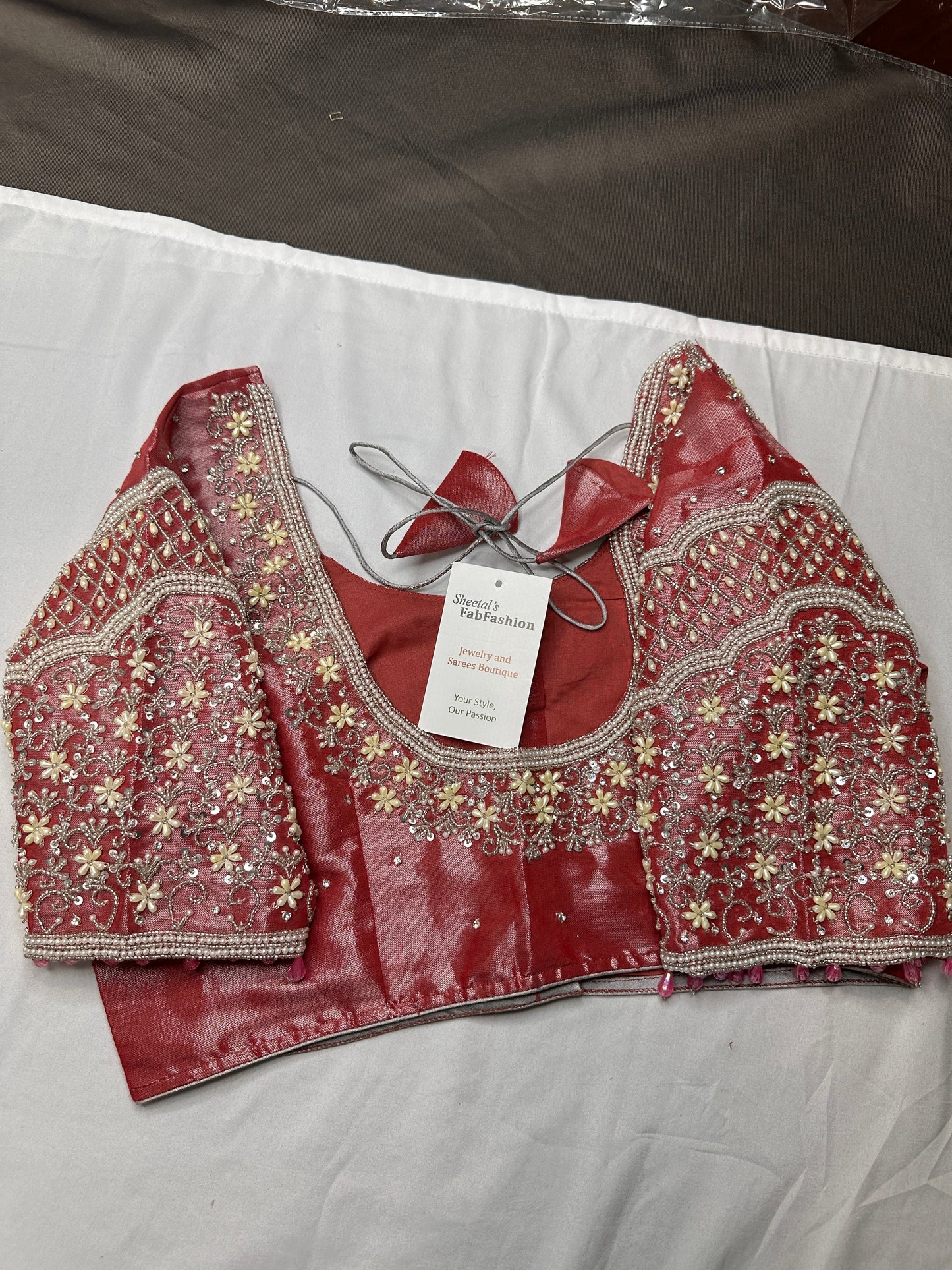 Tissue Silk Dusty Pink Maggam Pearl Work Blouse