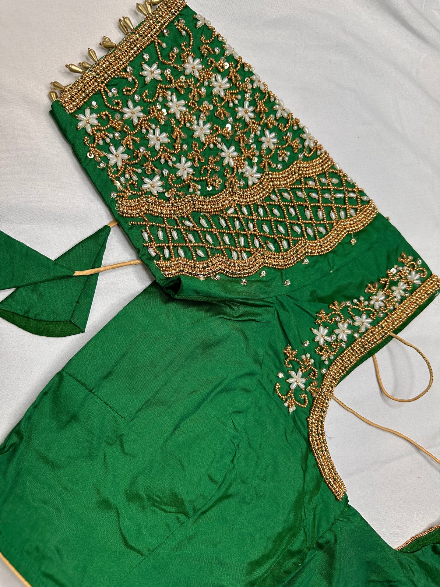 Green Silk Maggam Pearl Work Blouse