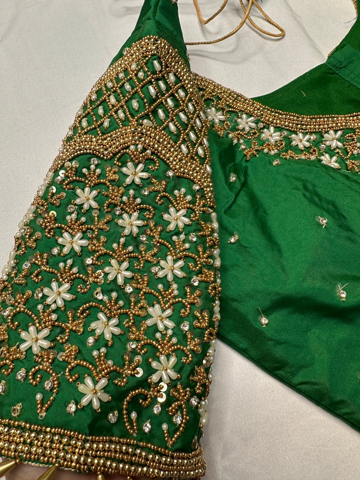 Green Silk Maggam Pearl Work Blouse