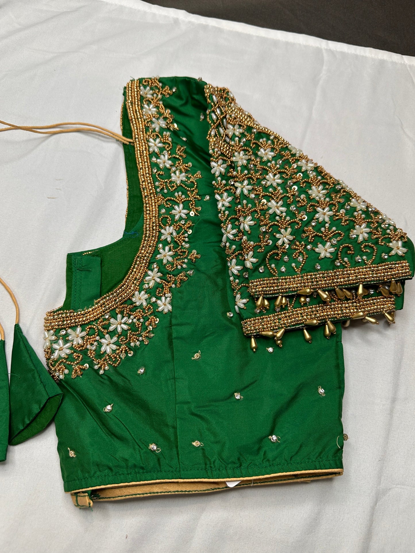 Green Silk Maggam Pearl Work Blouse