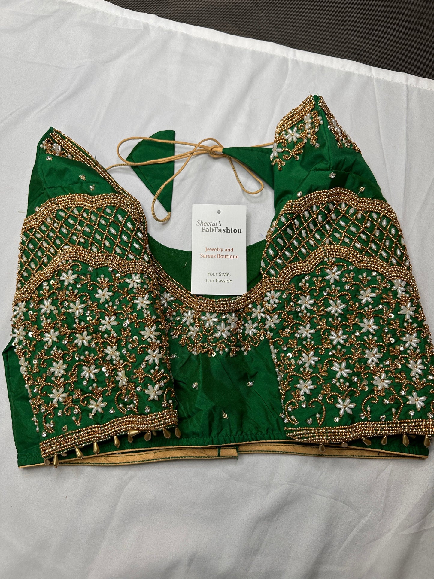 Green Silk Maggam Pearl Work Blouse