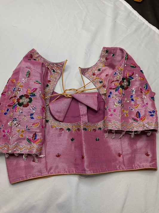 Tissue Pink Multi Color  Maggam Blouse