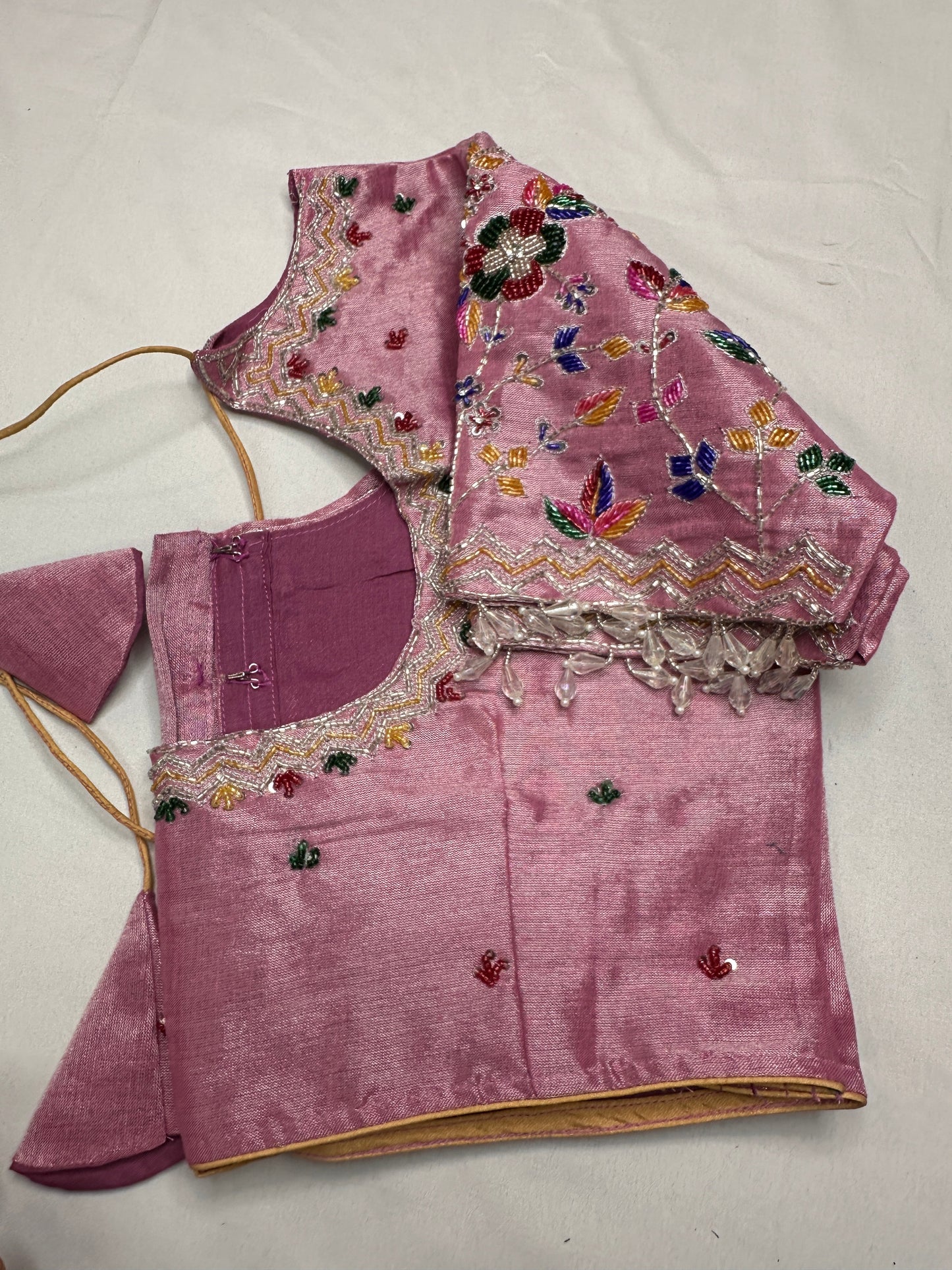 Tissue Pink Multi Color  Maggam Blouse