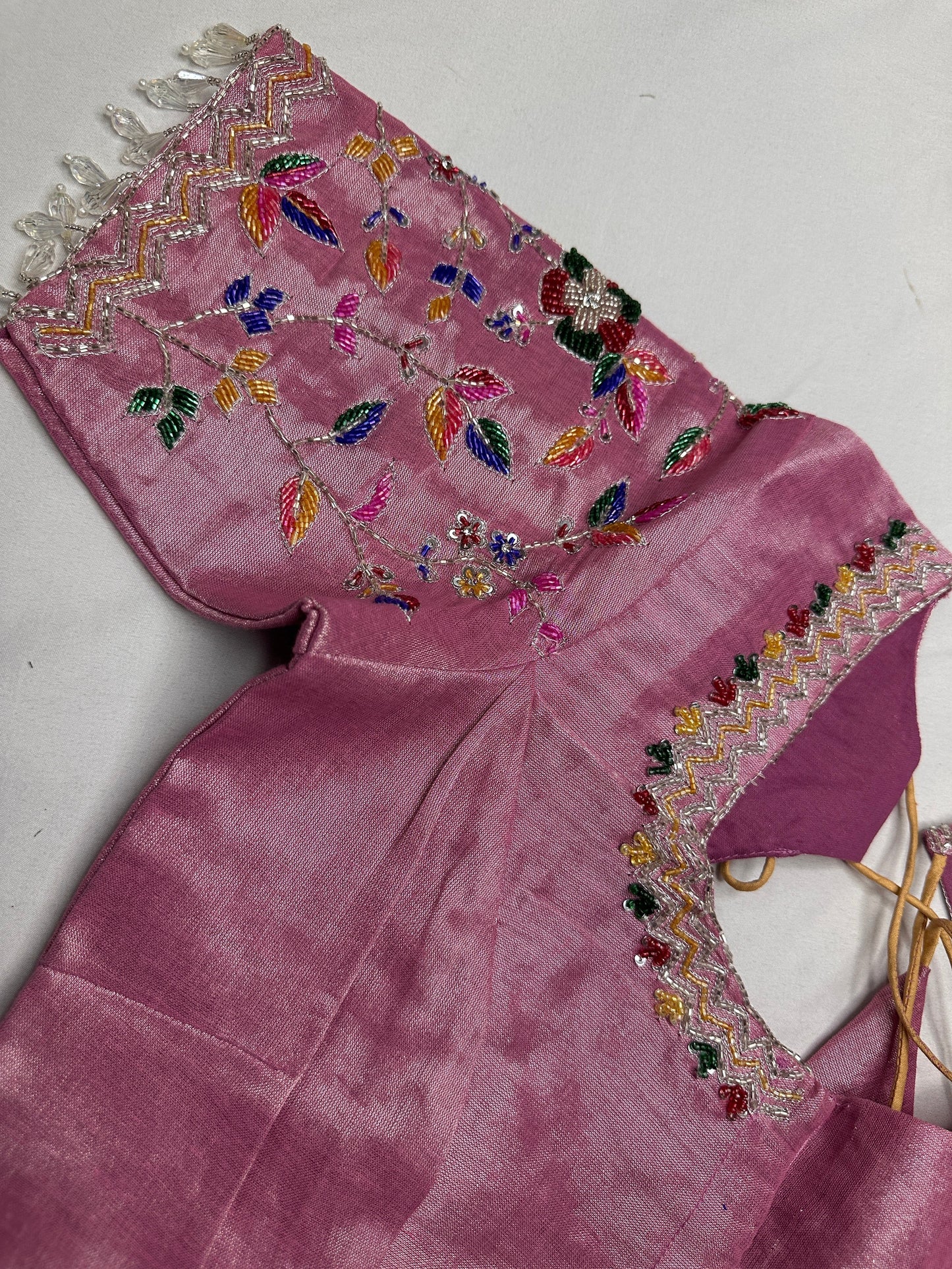 Tissue Pink Multi Color  Maggam Blouse