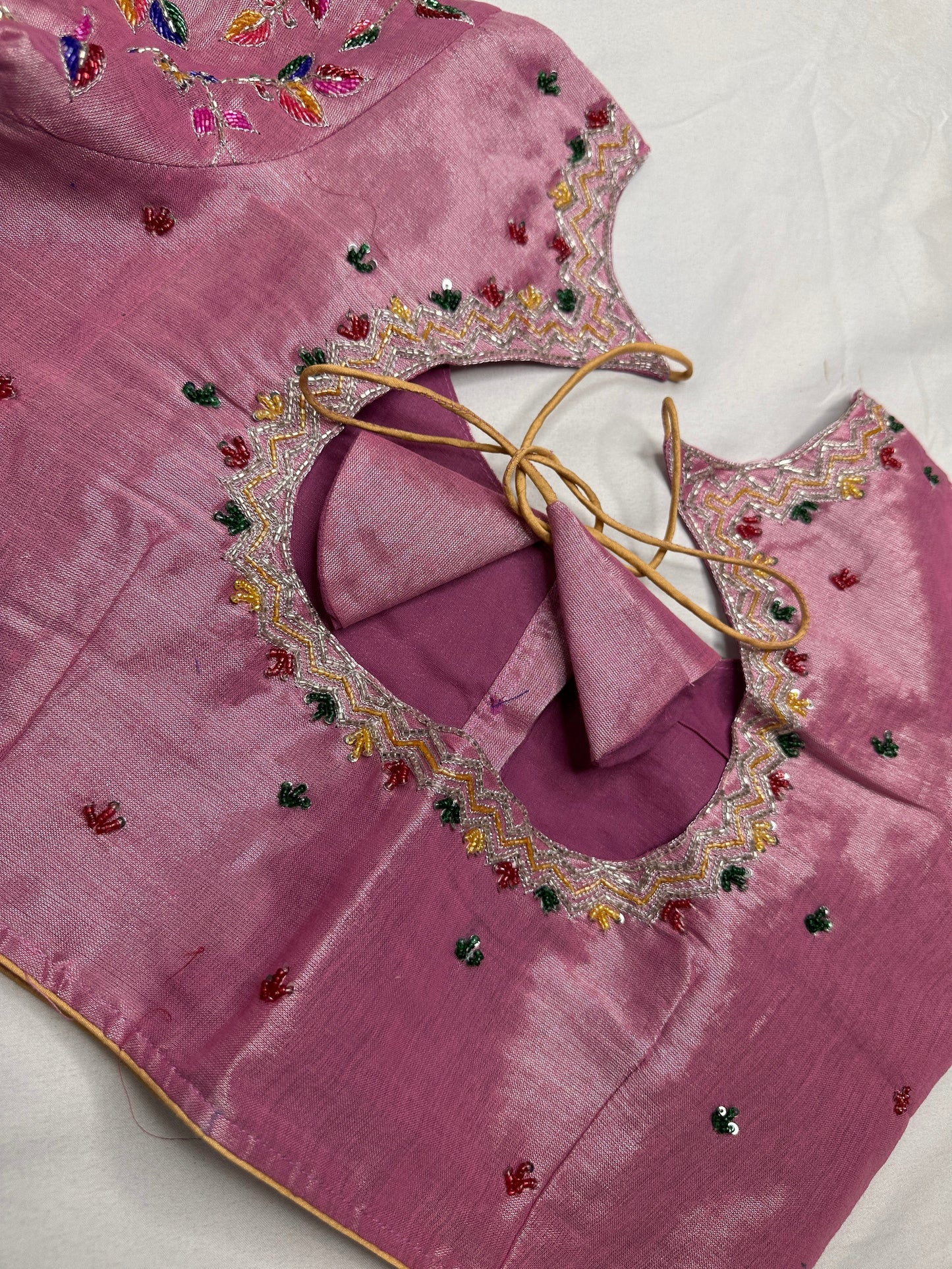 Tissue Pink Multi Color  Maggam Blouse