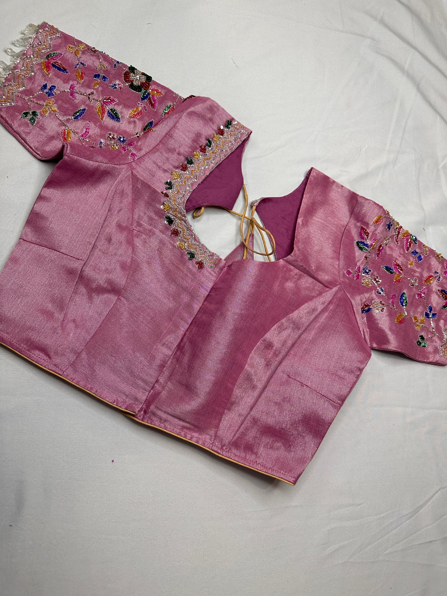 Tissue Pink Multi Color  Maggam Blouse