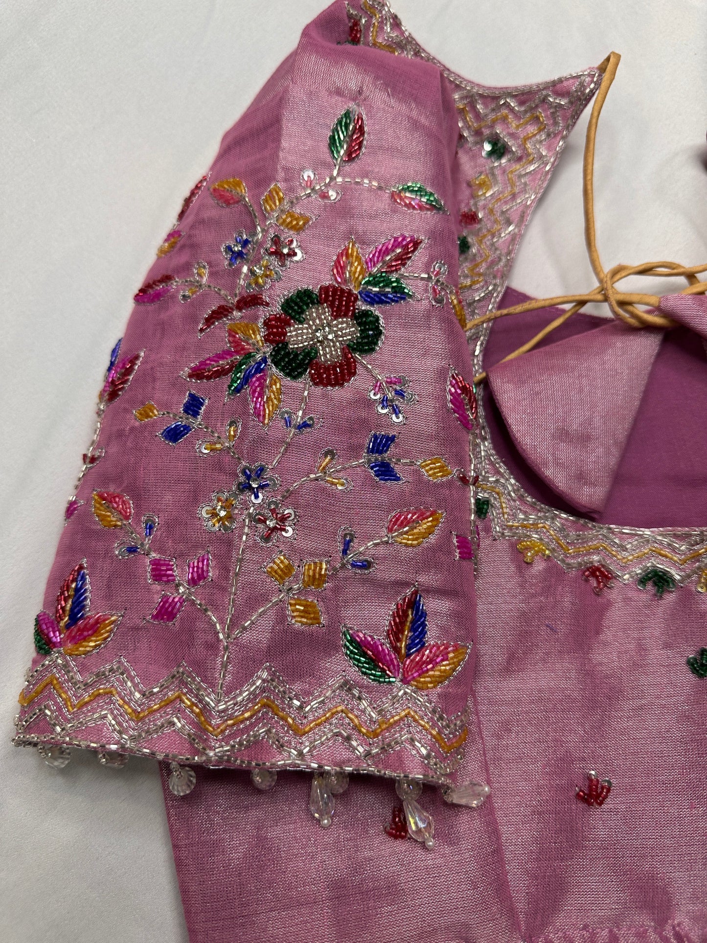 Tissue Pink Multi Color  Maggam Blouse