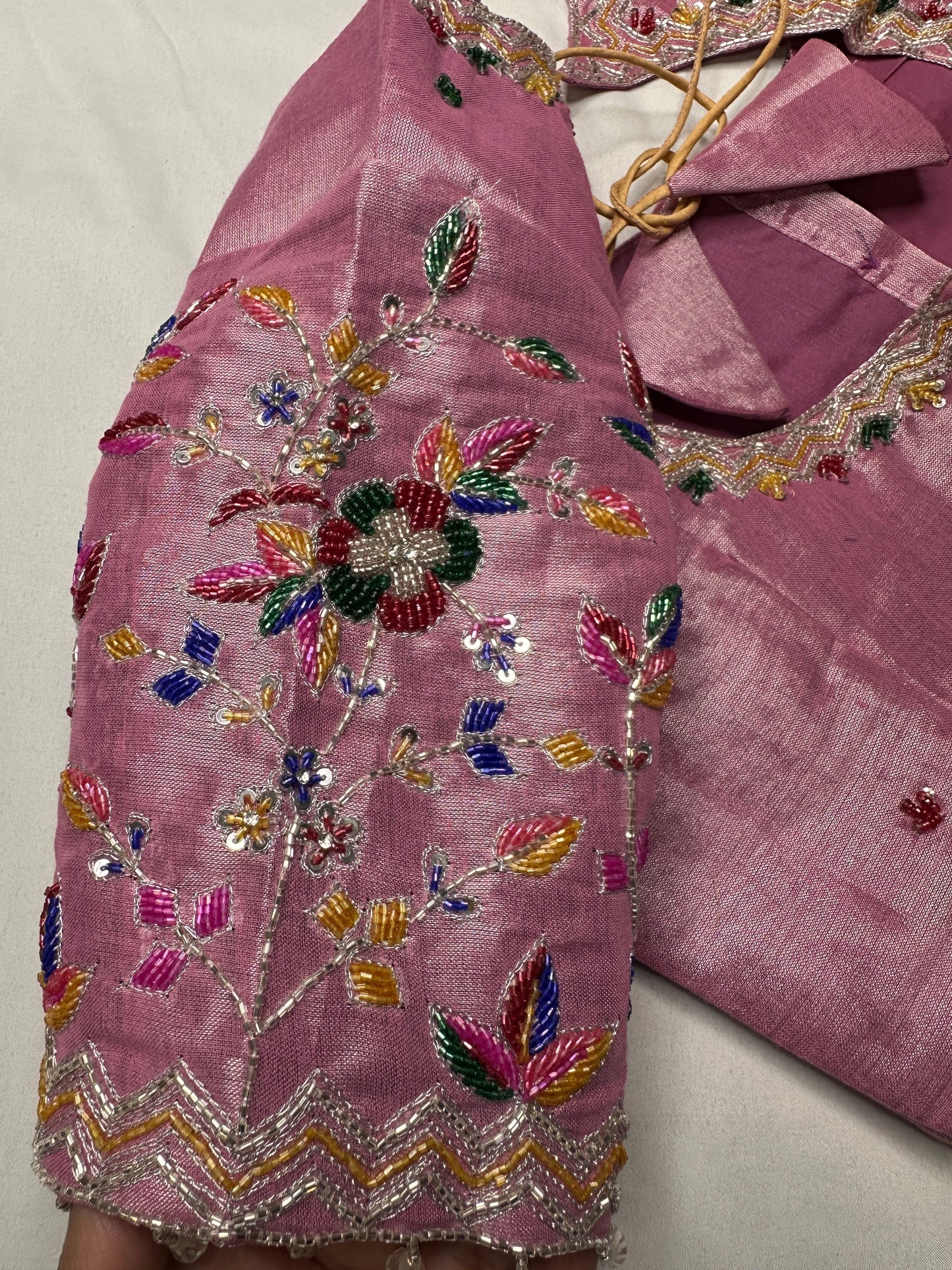 Tissue Pink Multi Color  Maggam Blouse