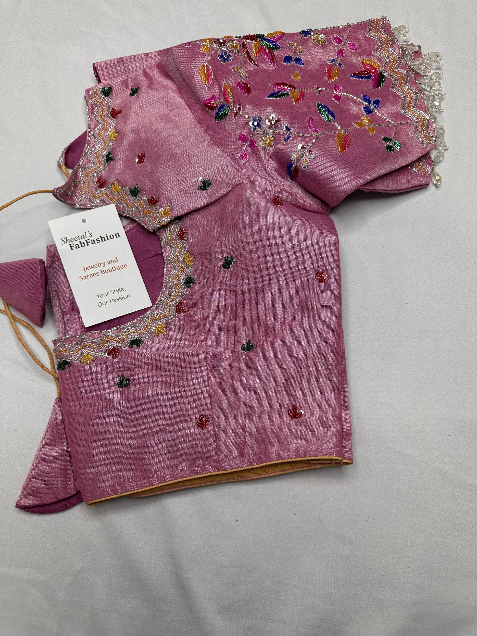 Tissue Pink Multi Color  Maggam Blouse