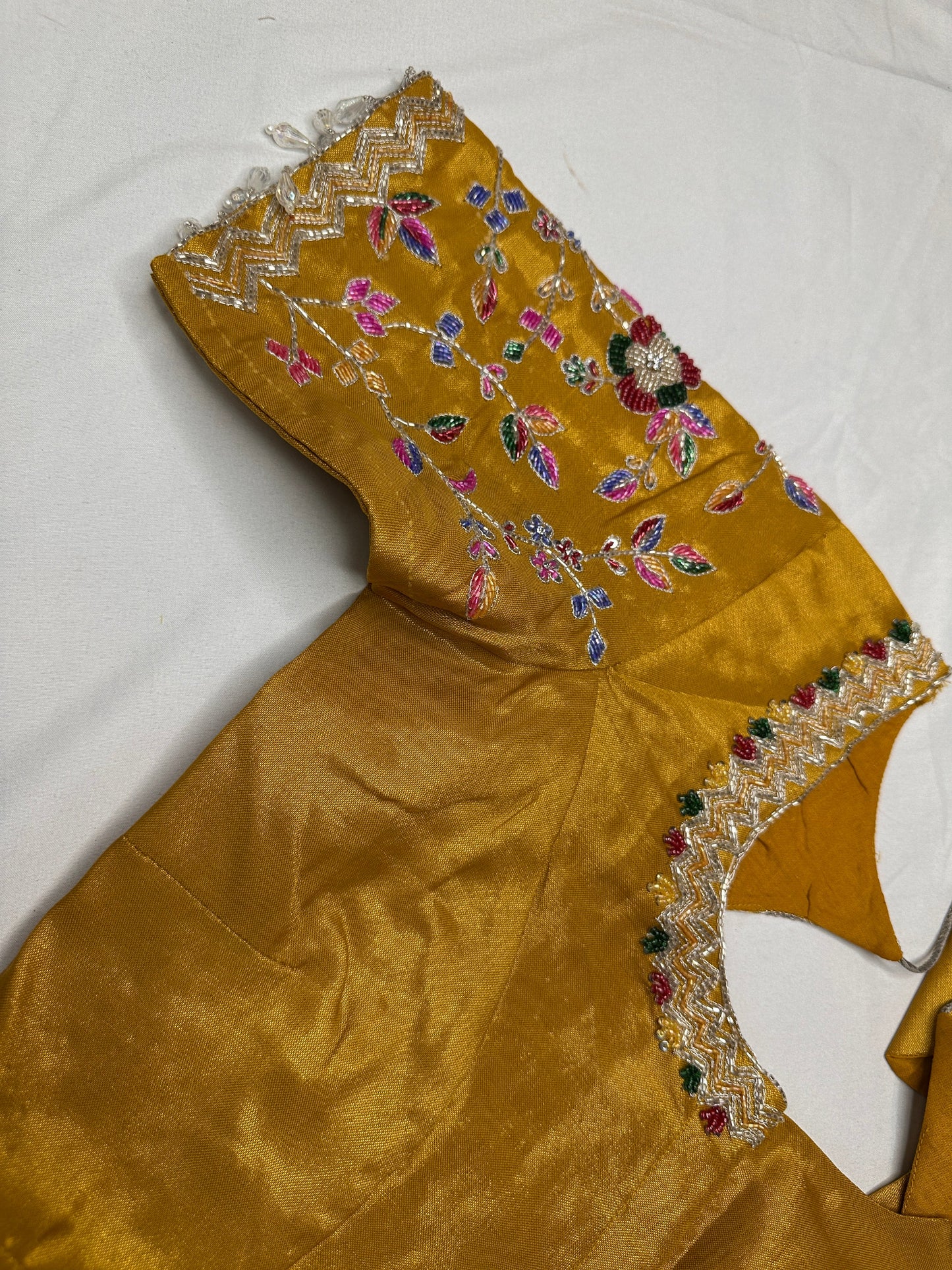 Tissue Golden Multi Color  Maggam Blouse