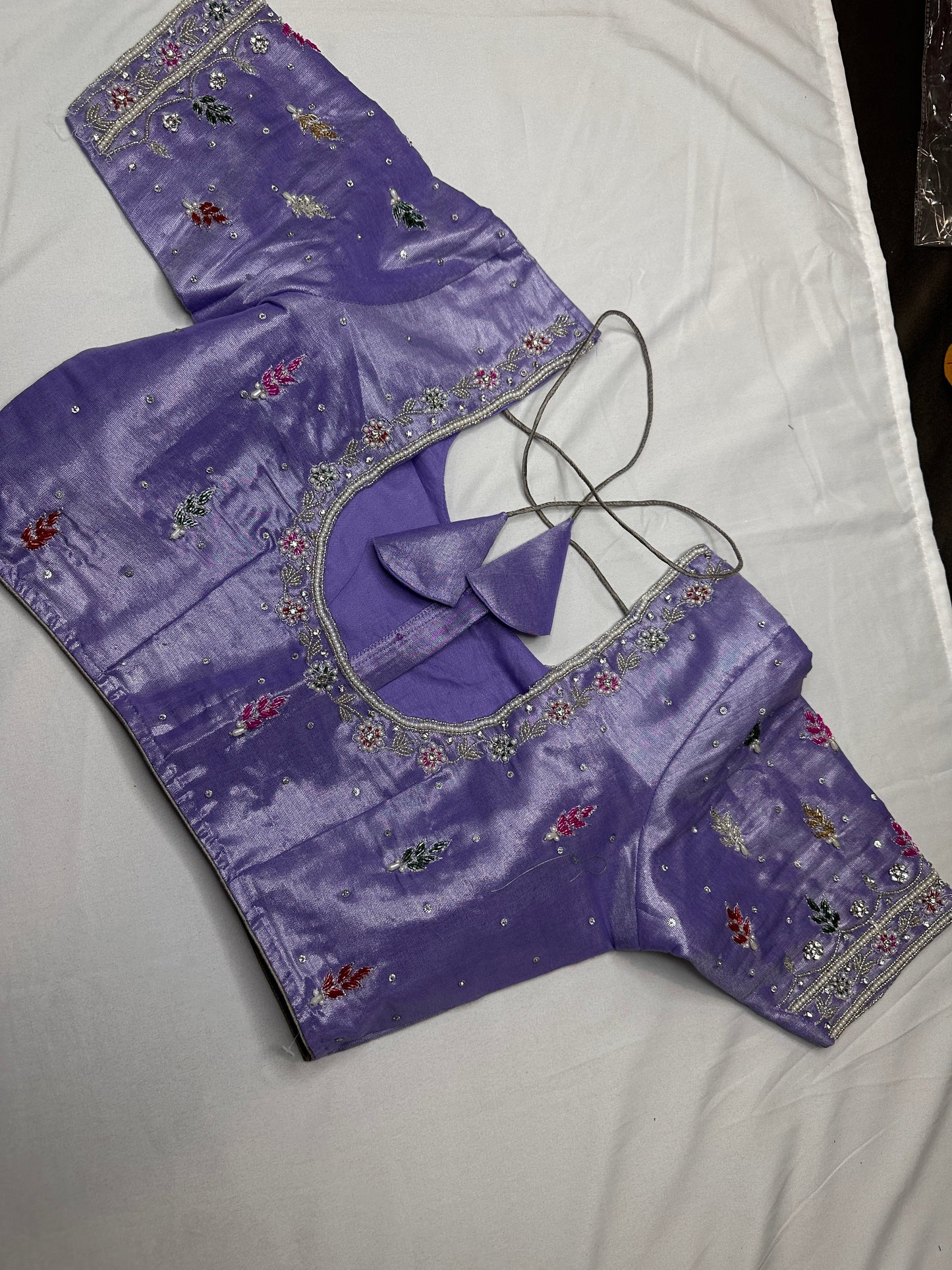 Tissue Lavender Multi Color  Maggam Blouse