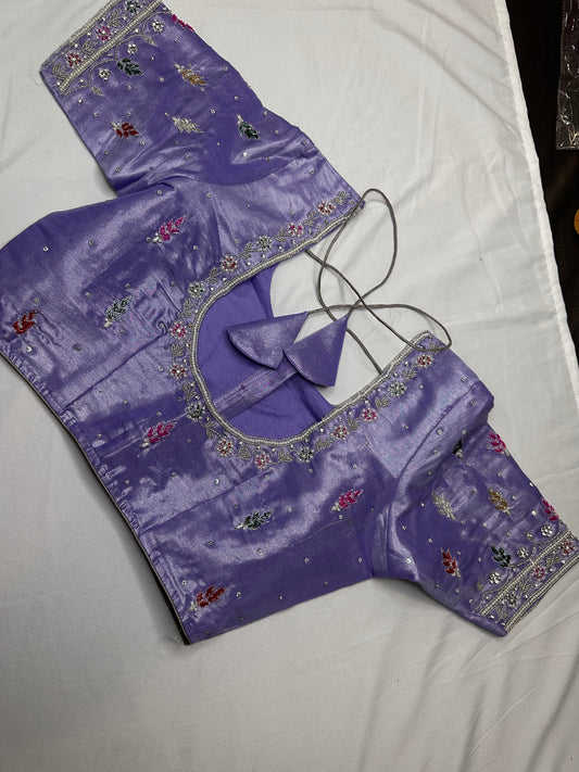Tissue Lavender Multi Color  Maggam Blouse