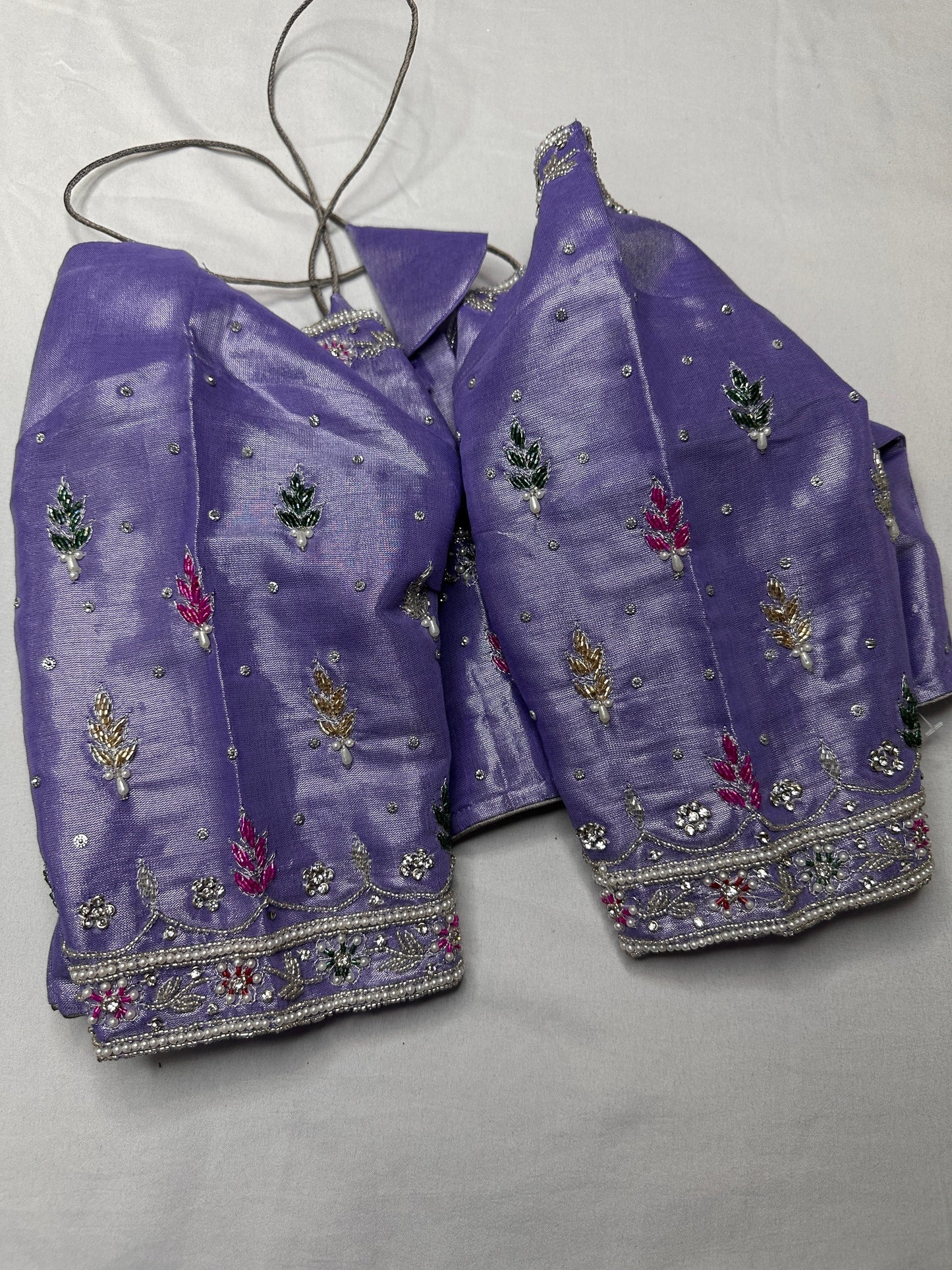 Tissue Lavender Multi Color  Maggam Blouse