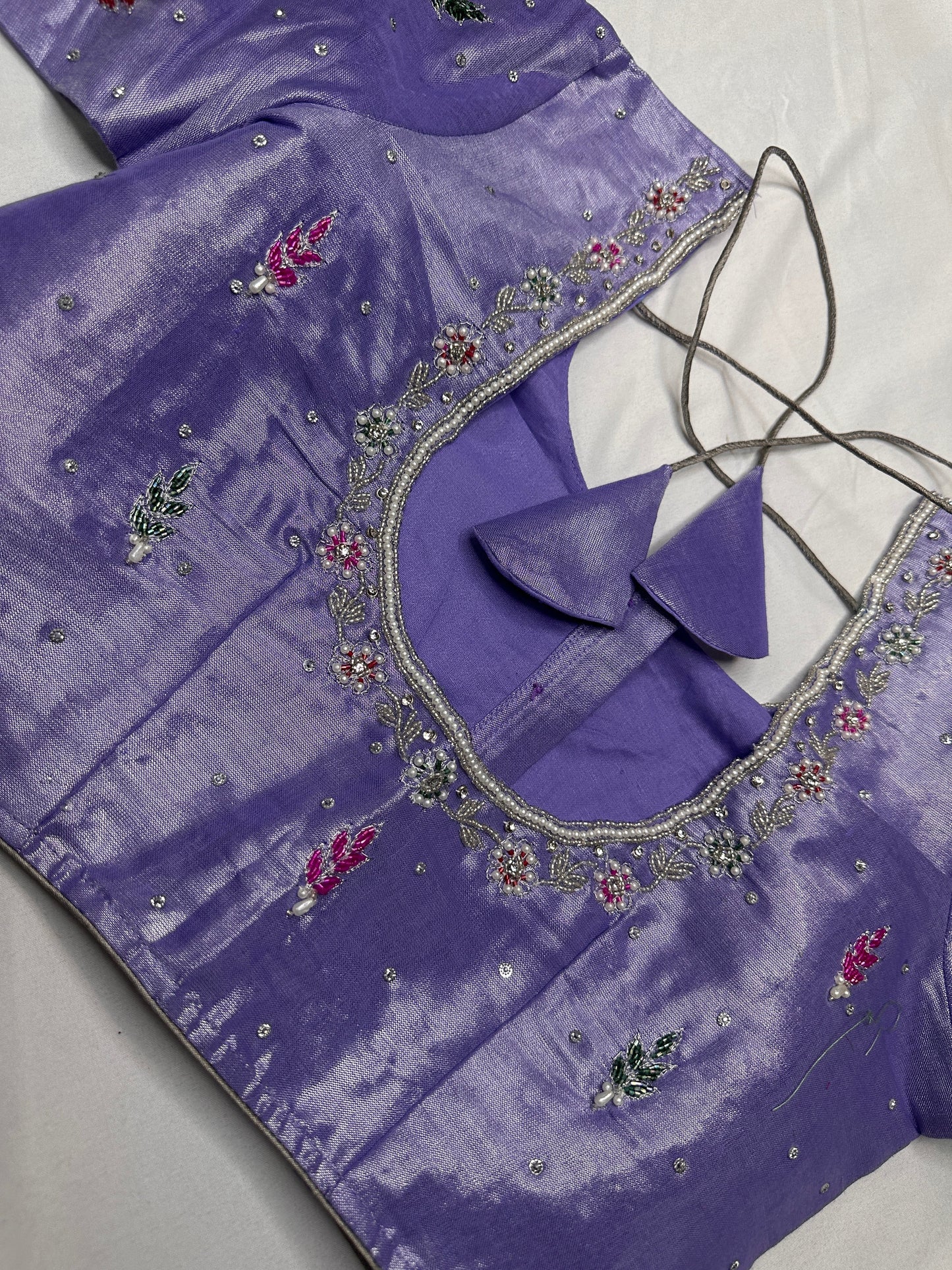 Tissue Lavender Multi Color  Maggam Blouse