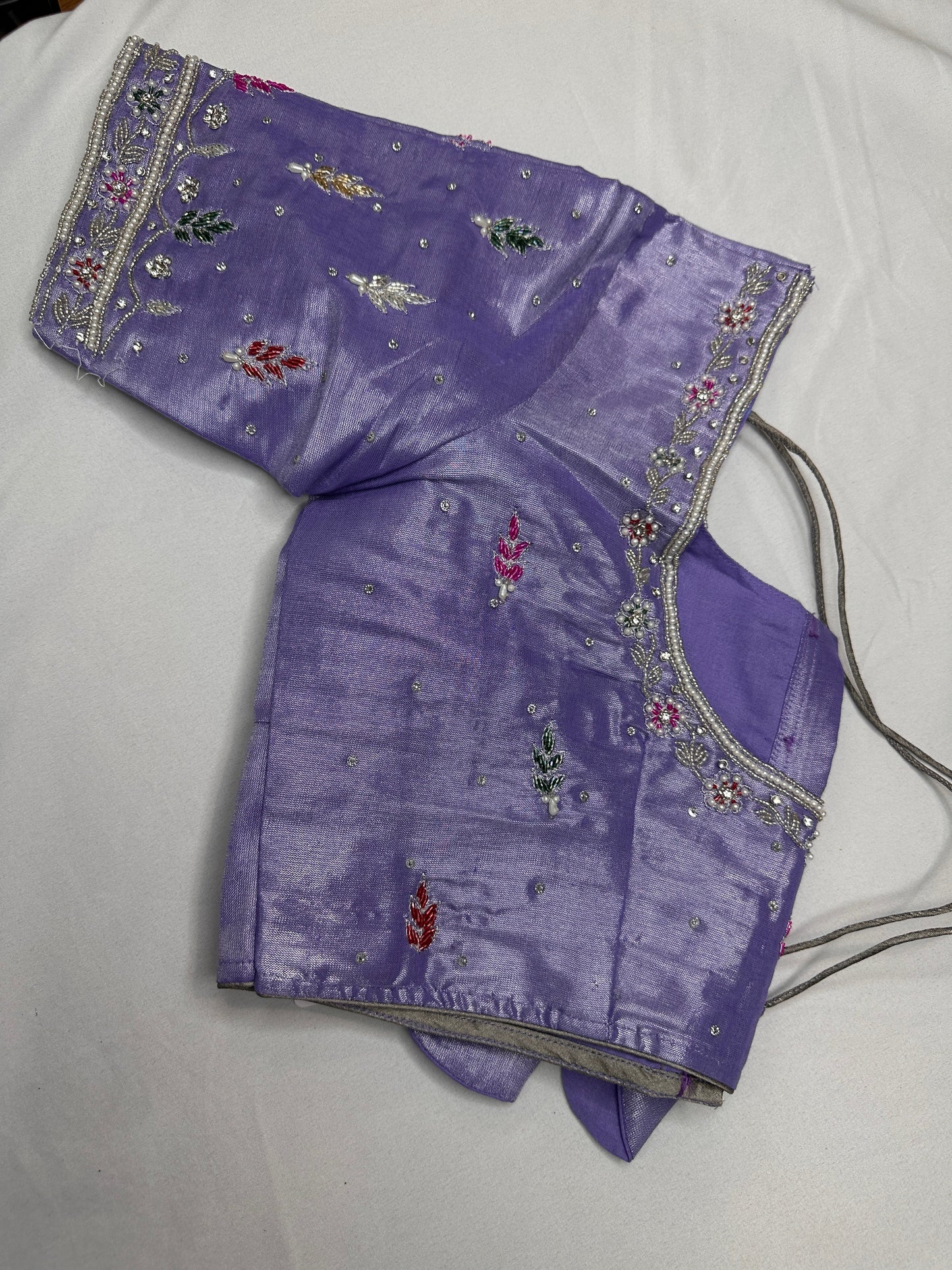 Tissue Lavender Multi Color  Maggam Blouse