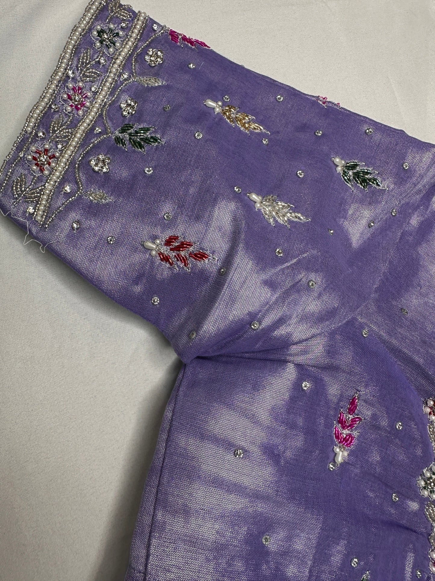 Tissue Lavender Multi Color  Maggam Blouse