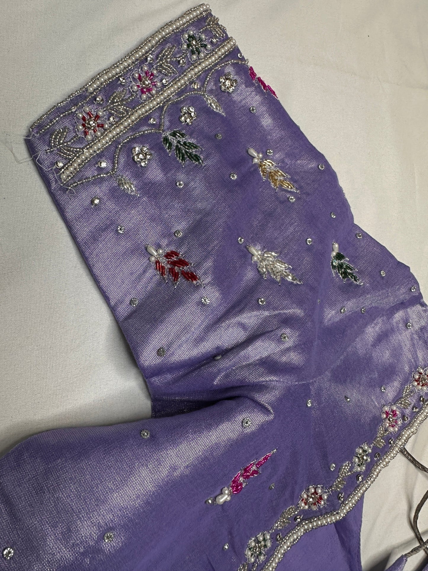 Tissue Lavender Multi Color  Maggam Blouse