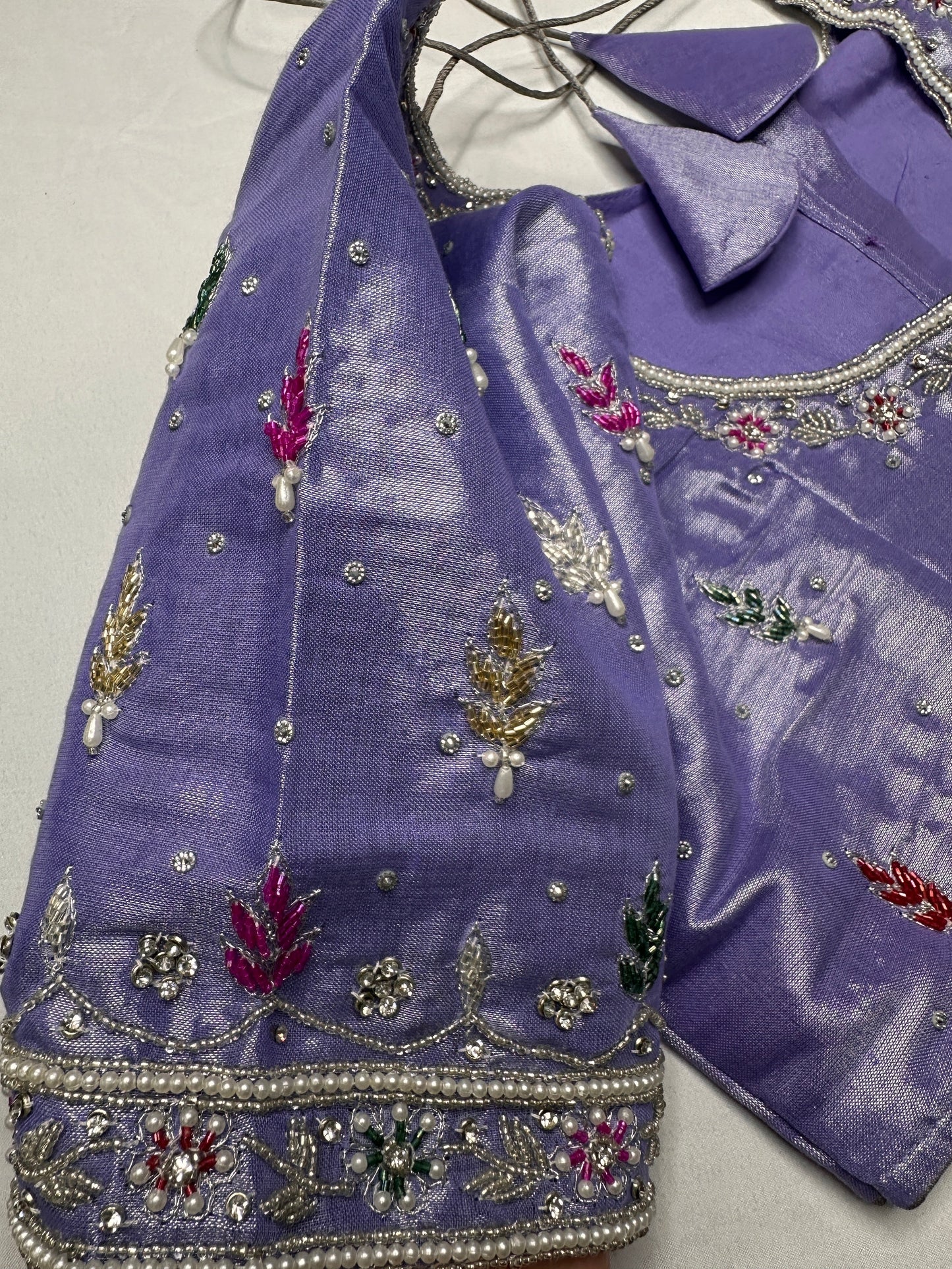 Tissue Lavender Multi Color  Maggam Blouse