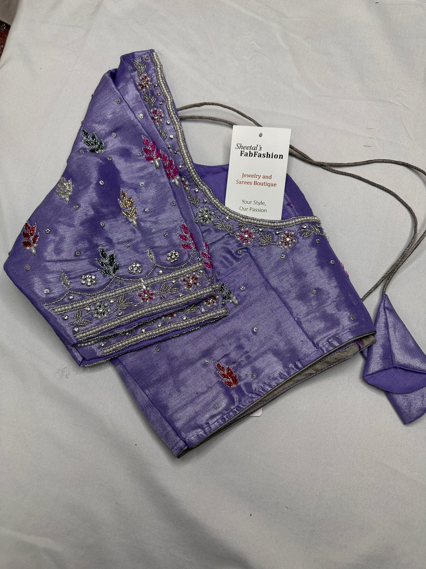 Tissue Lavender Multi Color  Maggam Blouse