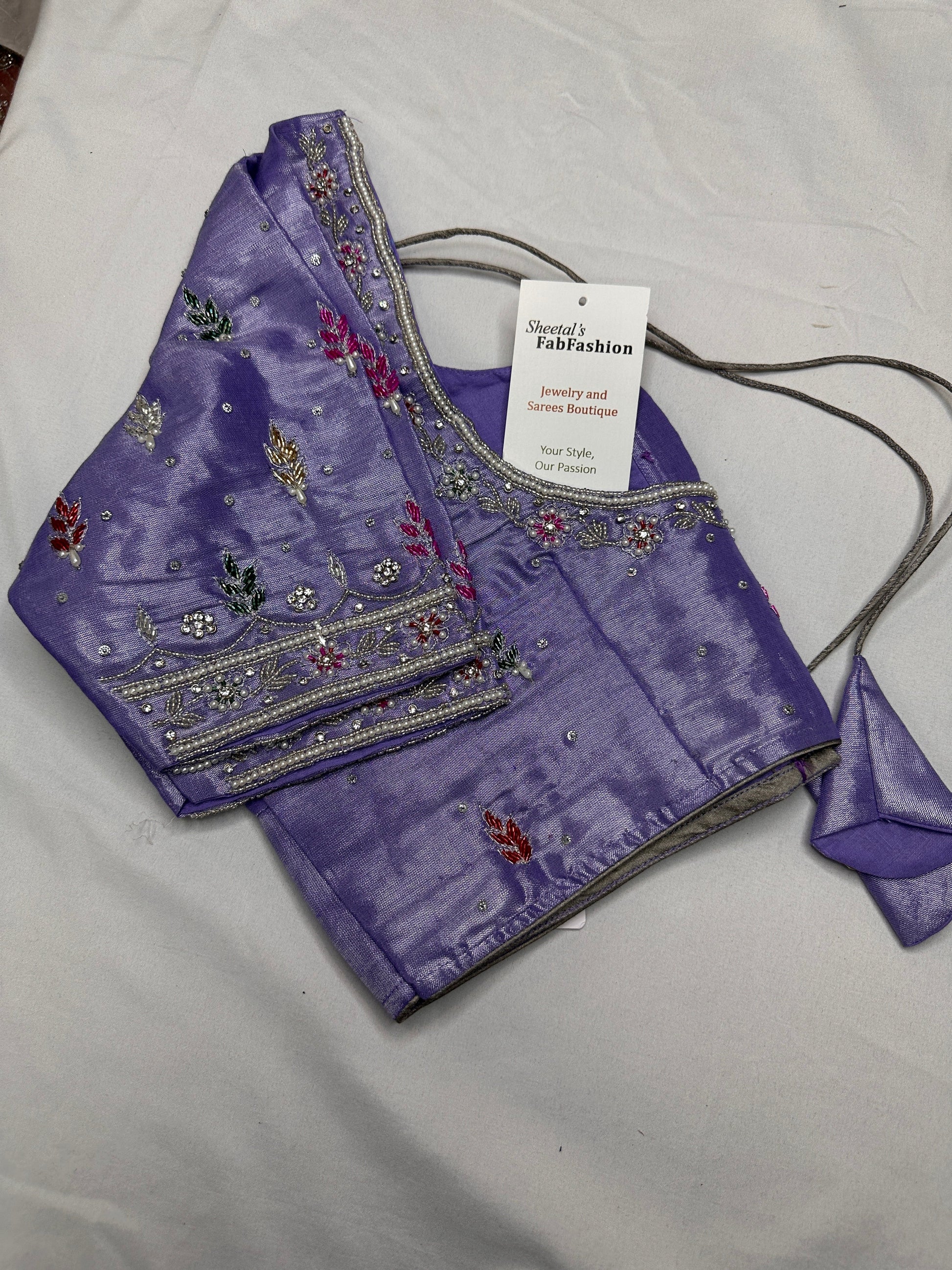 Tissue Lavender Multi Color  Maggam Blouse