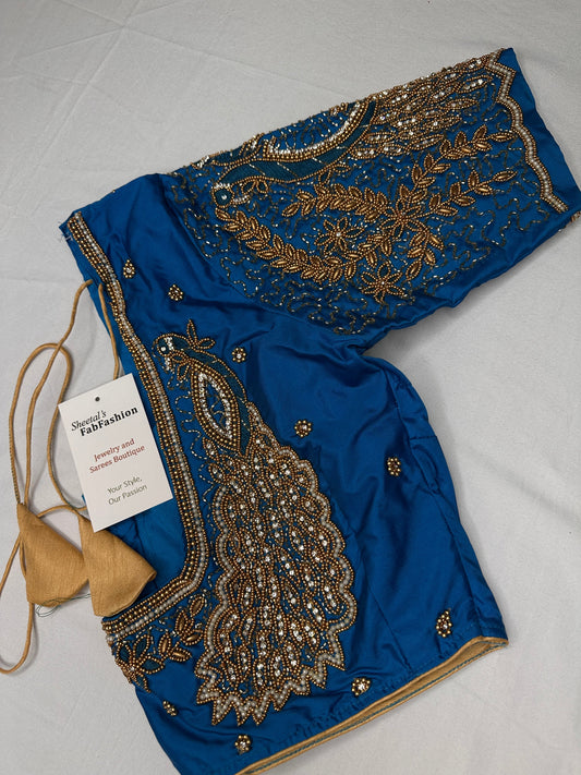 Peacock Zig Zag Maggam Aari Blue Blouse