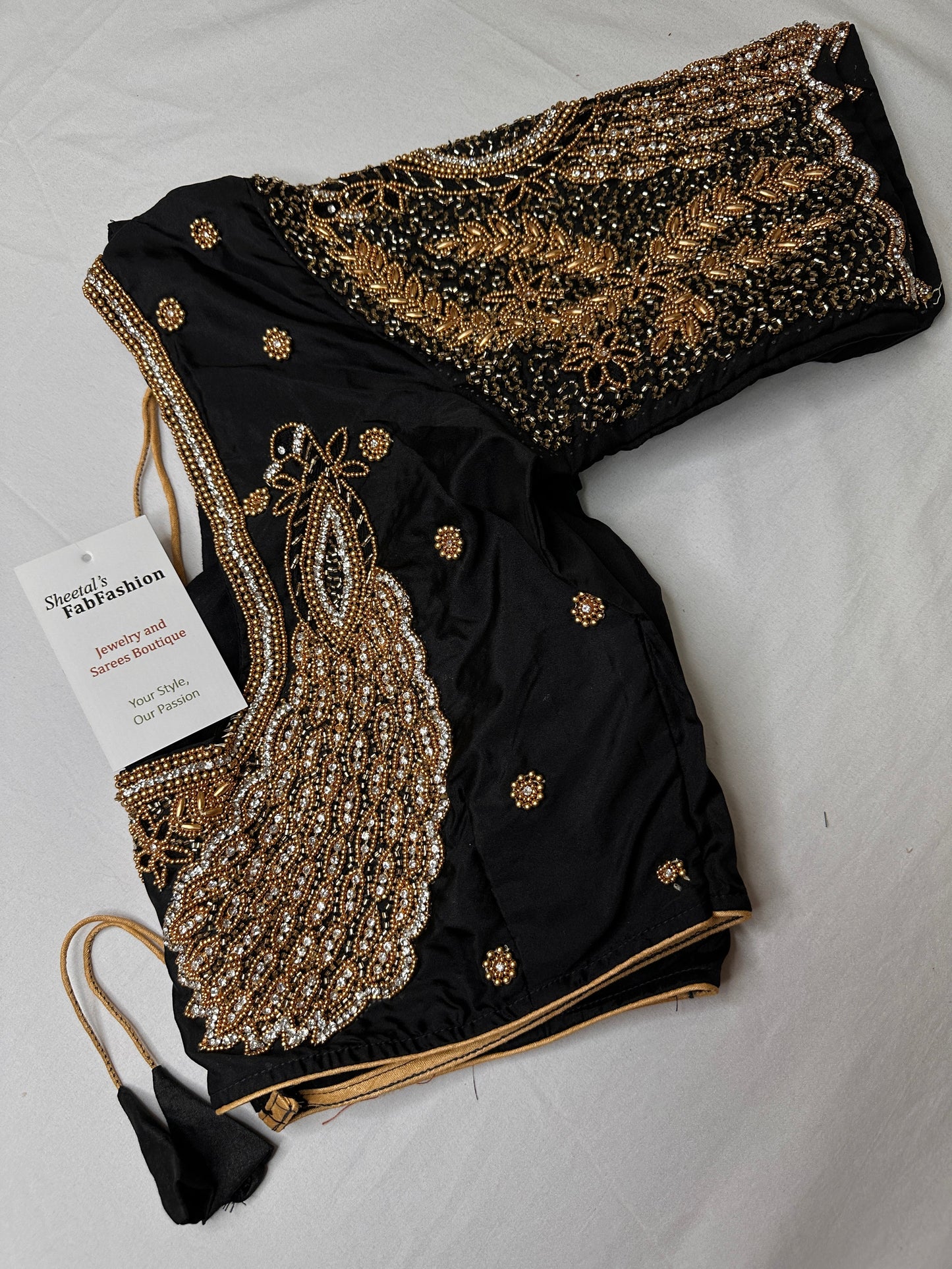Peacock Zig Zag Maggam Aari Black Blouse