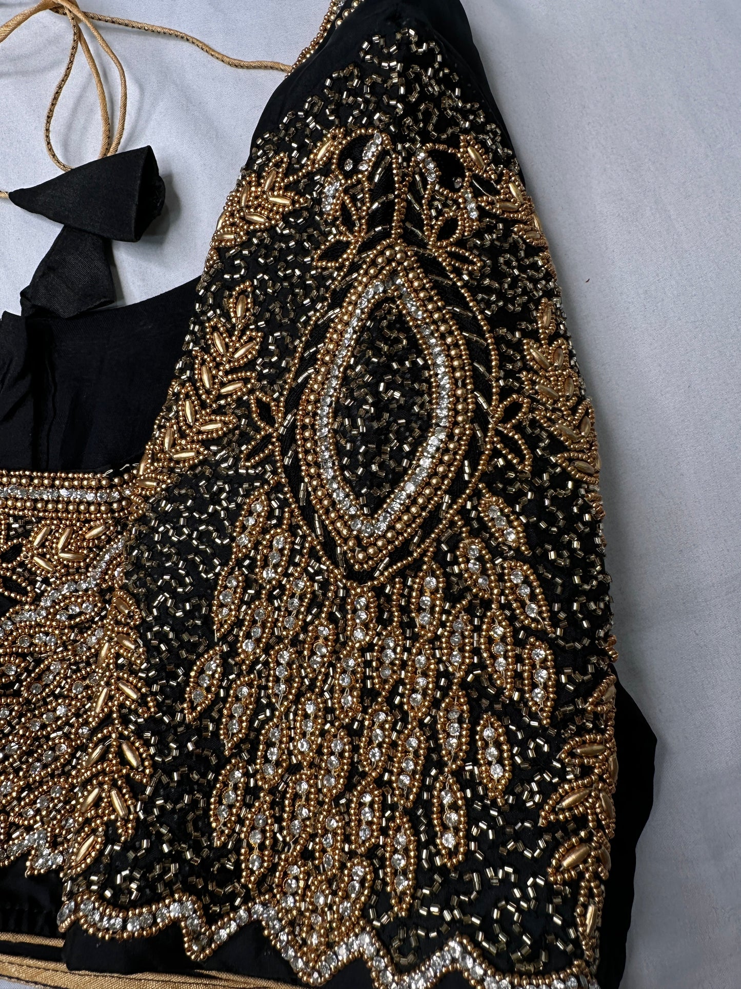 Peacock Zig Zag Maggam Aari Black Blouse