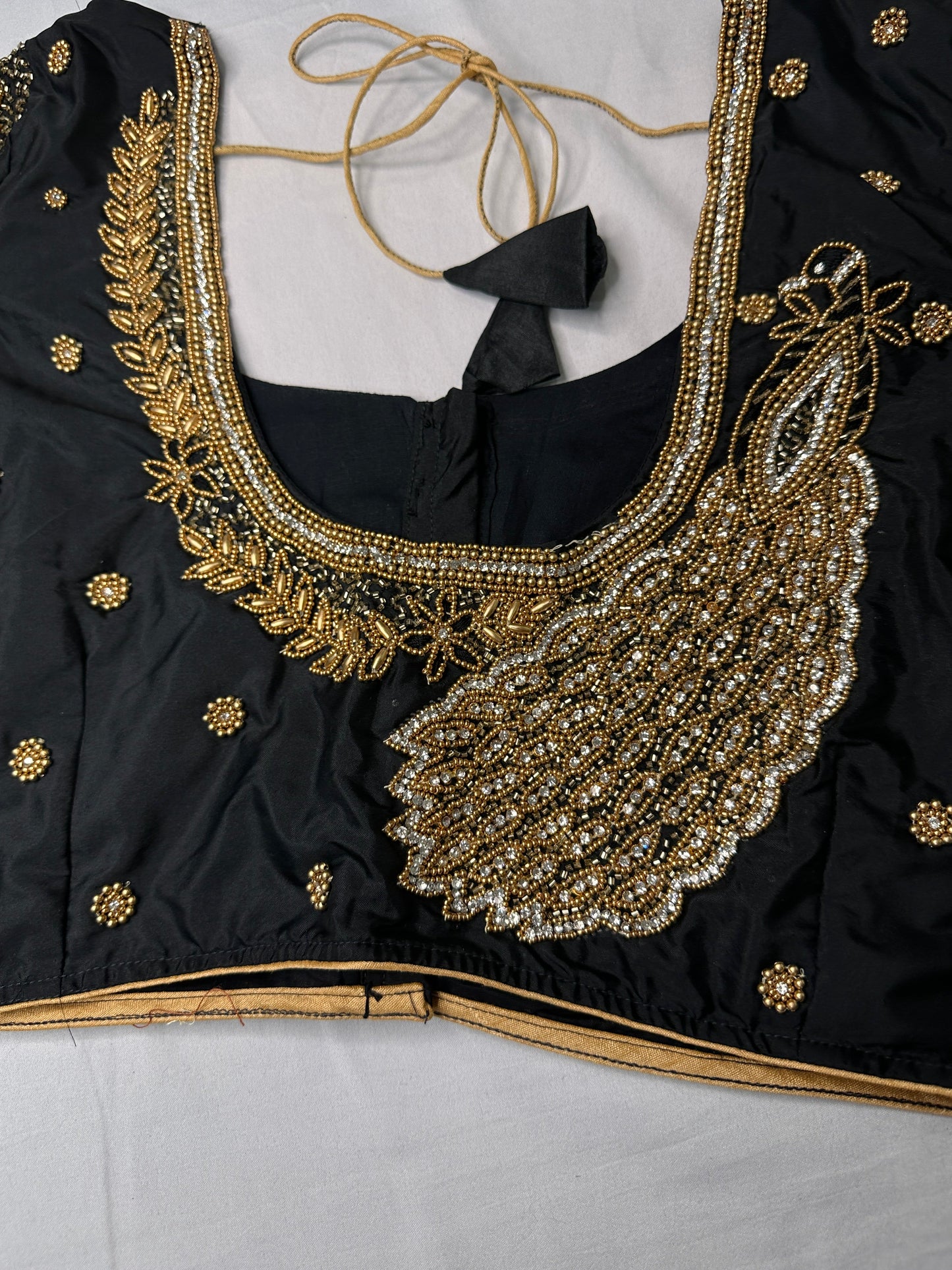 Peacock Zig Zag Maggam Aari Black Blouse