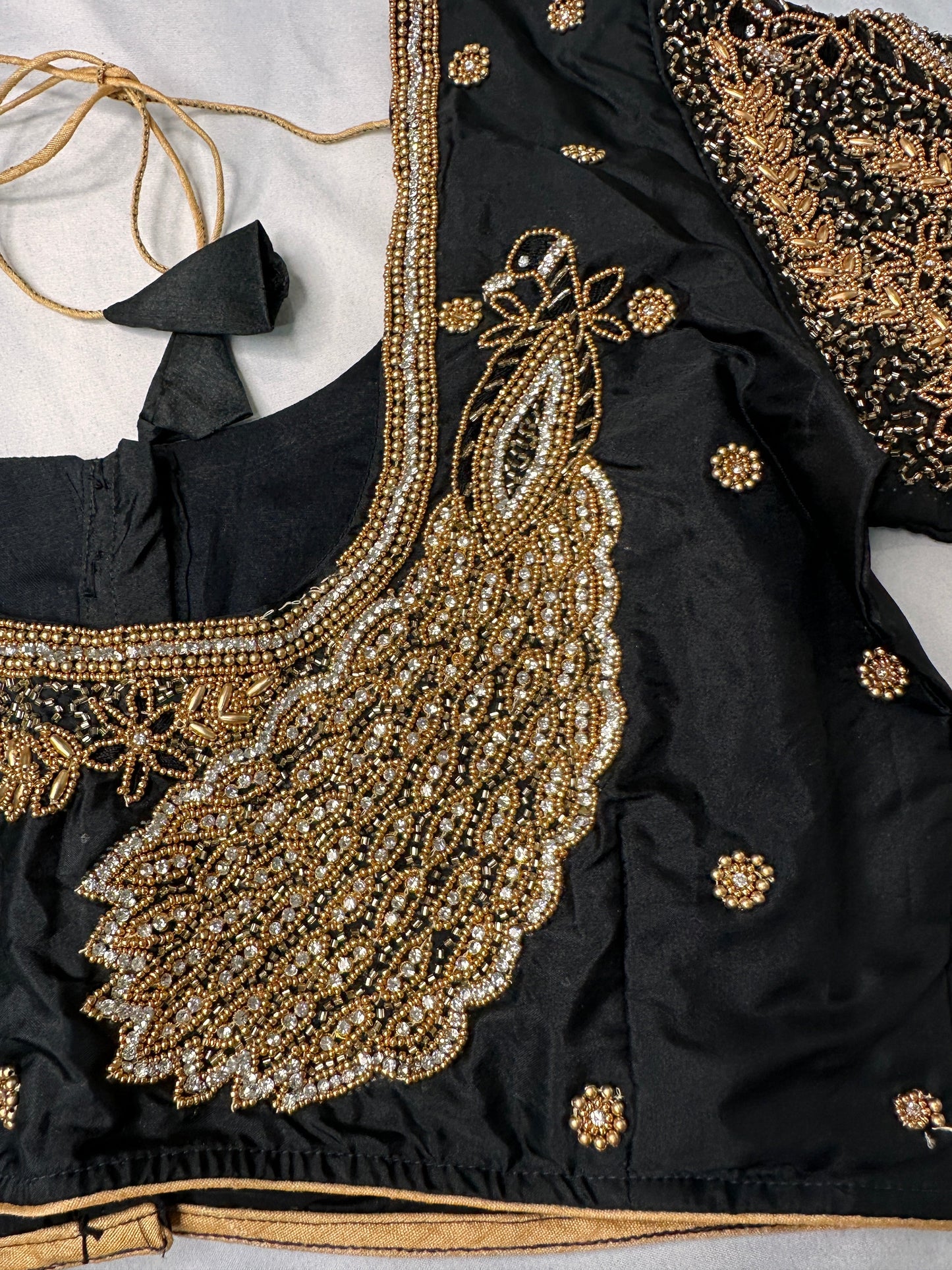 Peacock Zig Zag Maggam Aari Black Blouse