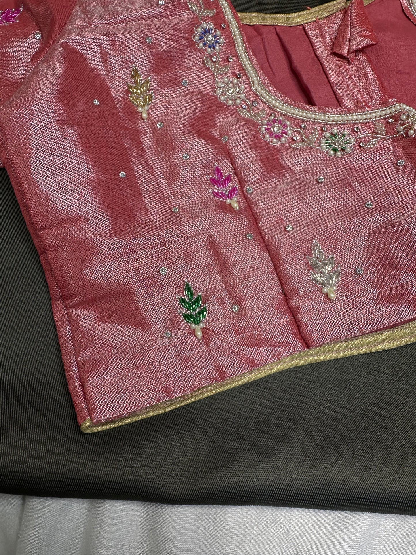Tissue Pink Multi Color  Maggam Blouse