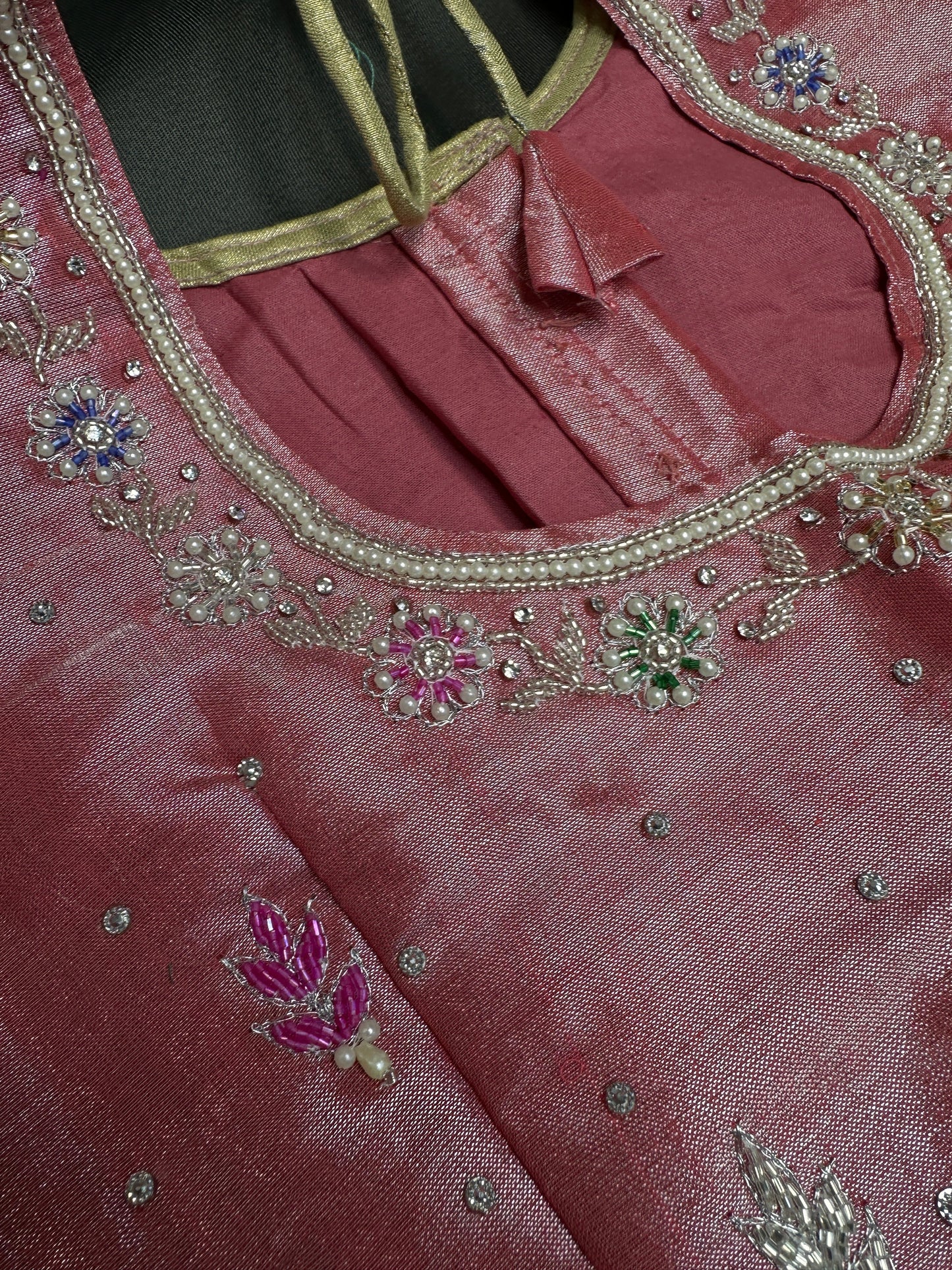 Tissue Pink Multi Color  Maggam Blouse
