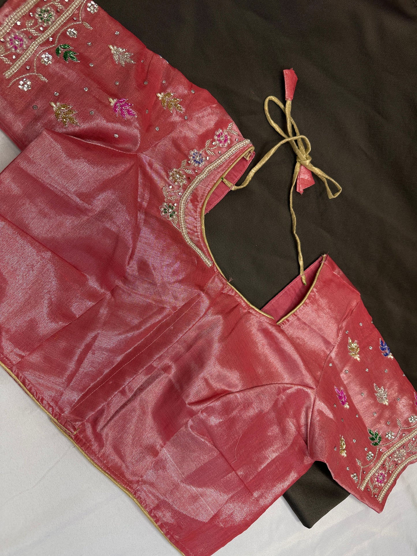 Tissue Pink Multi Color  Maggam Blouse